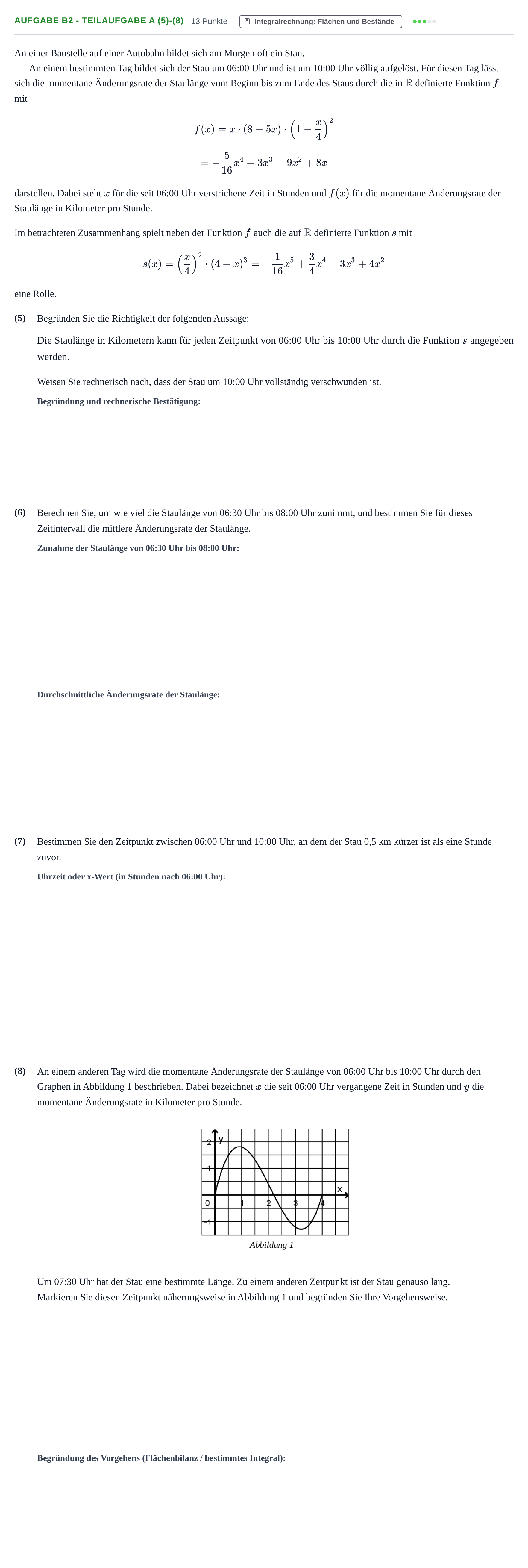 Aufgabenstellung: Aufgabe B2 - Teilaufgabe a (5)-(8) · Abitur NRW Mathematik LK · Haupttermin · GTR · Weiterbildungsk 2023