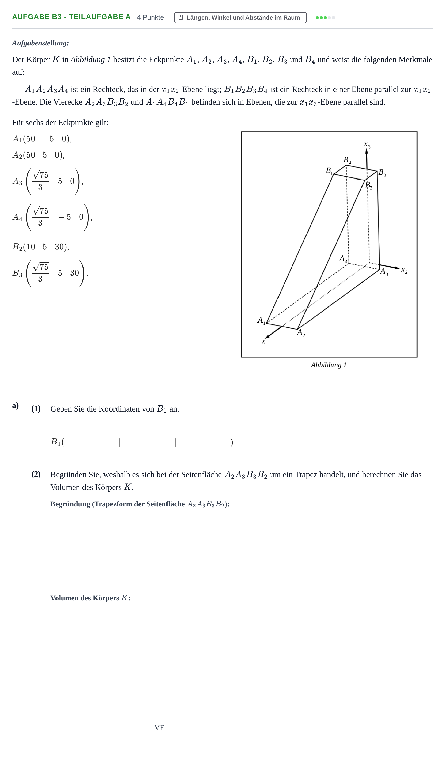 Aufgabenstellung: Aufgabe B3 - Teilaufgabe a · Abitur NRW Mathematik LK · Haupttermin · GTR · Weiterbildungsk 2023