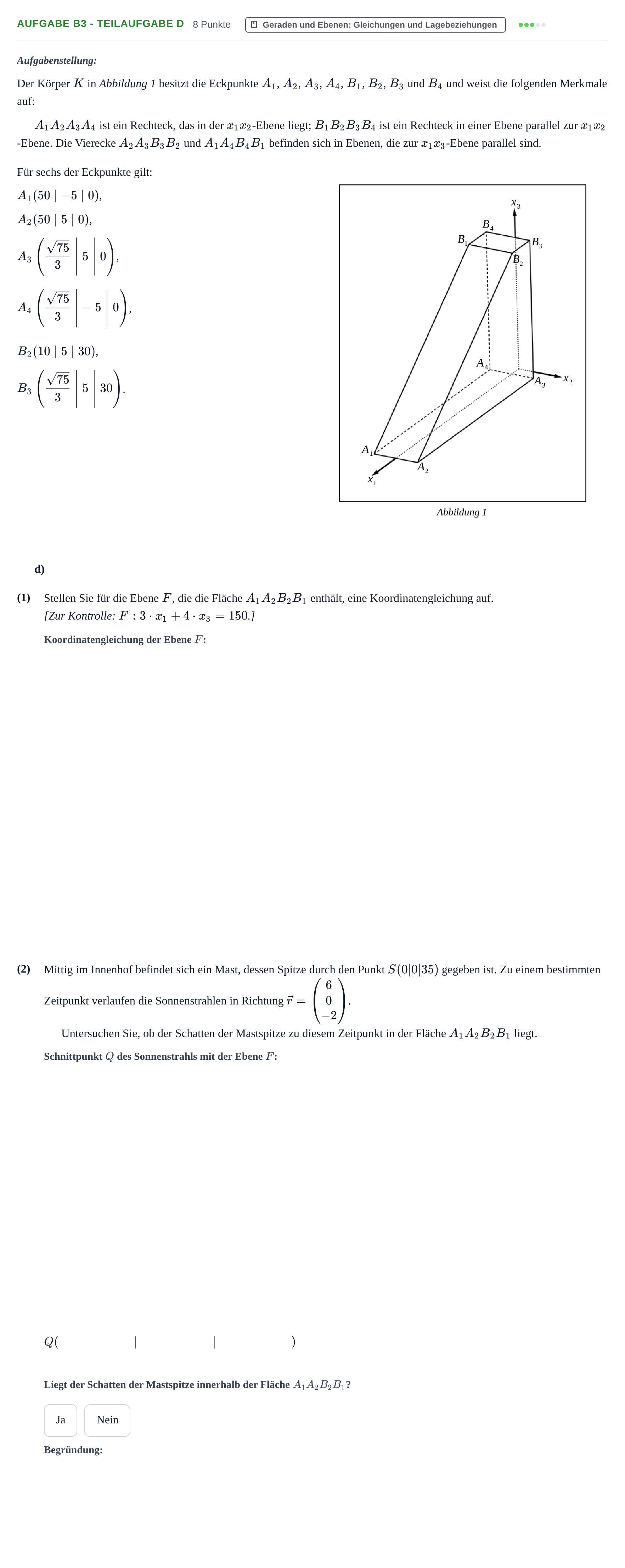 Aufgabenstellung: Aufgabe B3 - Teilaufgabe d · Abitur NRW Mathematik LK · Haupttermin · GTR · Weiterbildungsk 2023