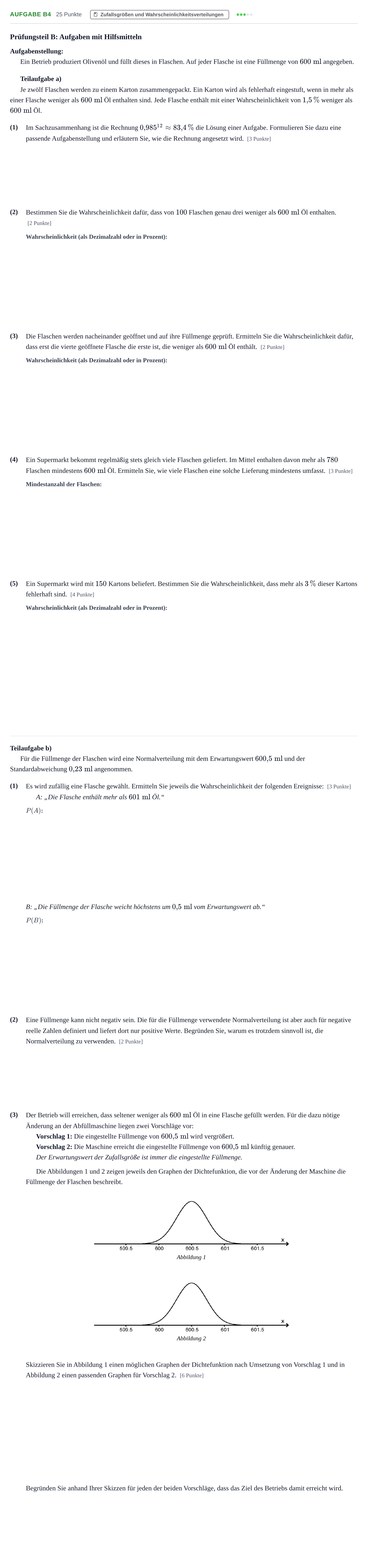 Aufgabenstellung: Aufgabe B4 · Abitur NRW Mathematik LK · Haupttermin · GTR · Weiterbildungsk 2023