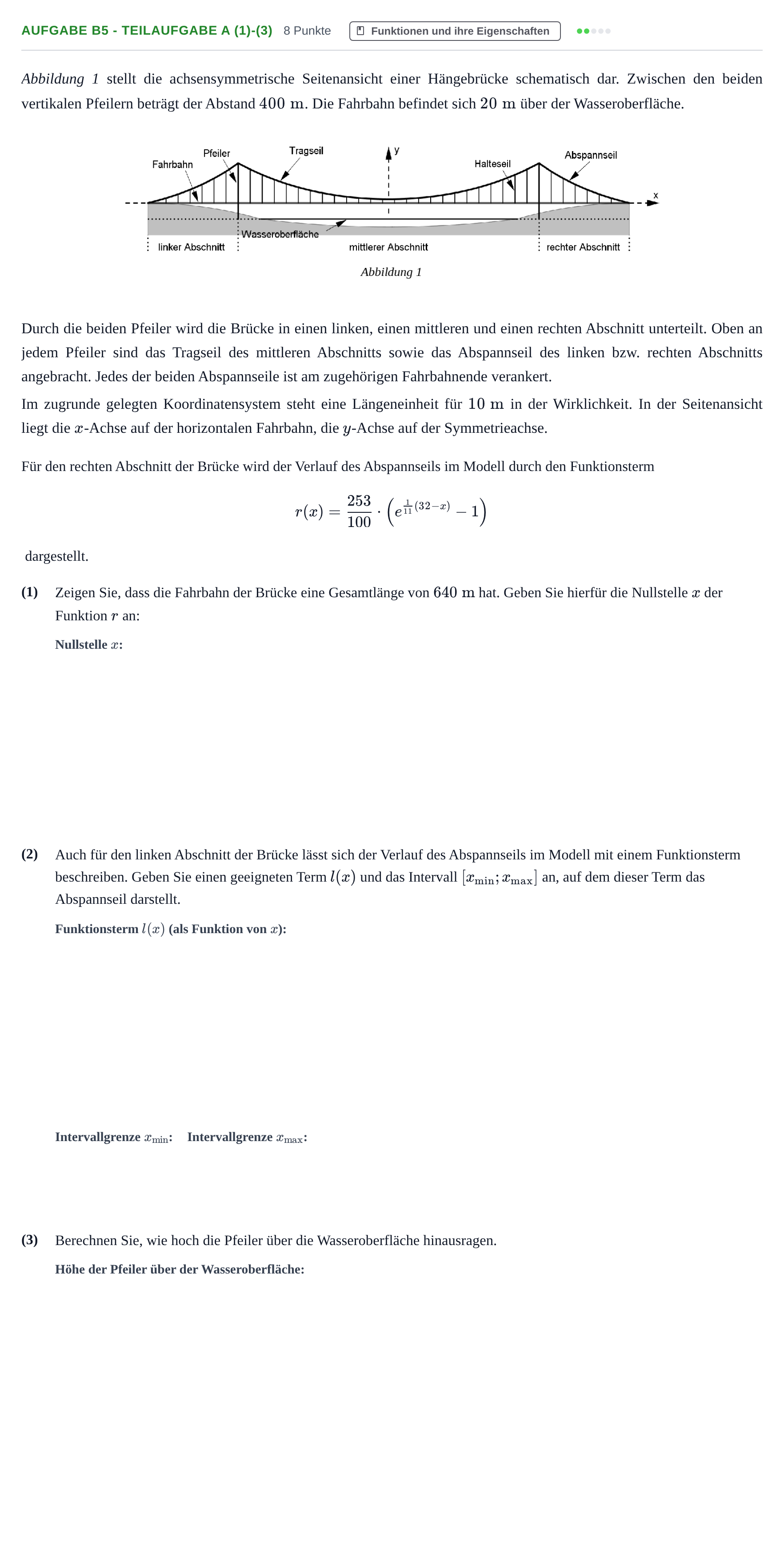 Aufgabenstellung: Aufgabe B5 - Teilaufgabe a (1)-(3) · Abitur NRW Mathematik LK · Haupttermin · GTR · Weiterbildungsk 2023