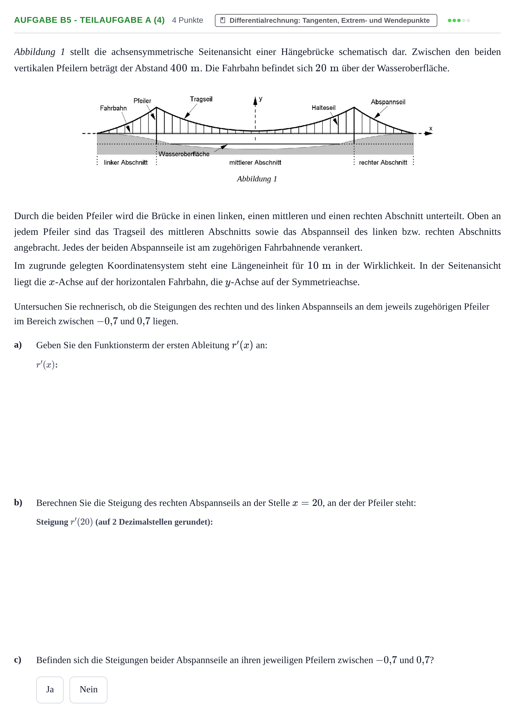 Aufgabenstellung: Aufgabe B5 - Teilaufgabe a (4) · Abitur NRW Mathematik LK · Haupttermin · GTR · Weiterbildungsk 2023
