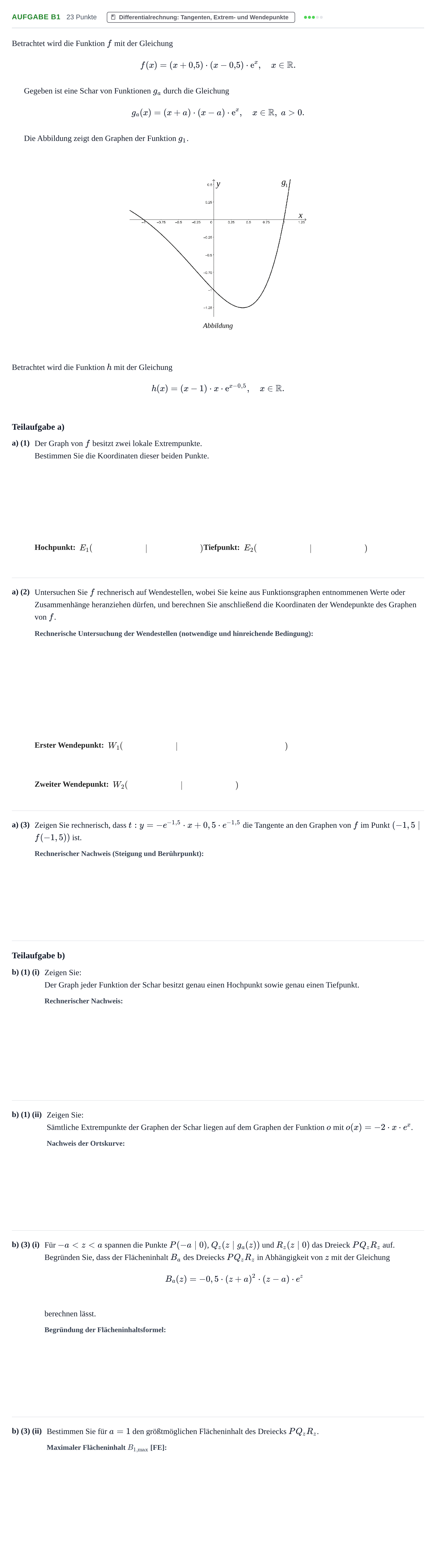 Aufgabenstellung: Aufgabe B1 - Differentialrechnung · Abitur NRW Mathematik LK · Nachtermin · CAS 2023