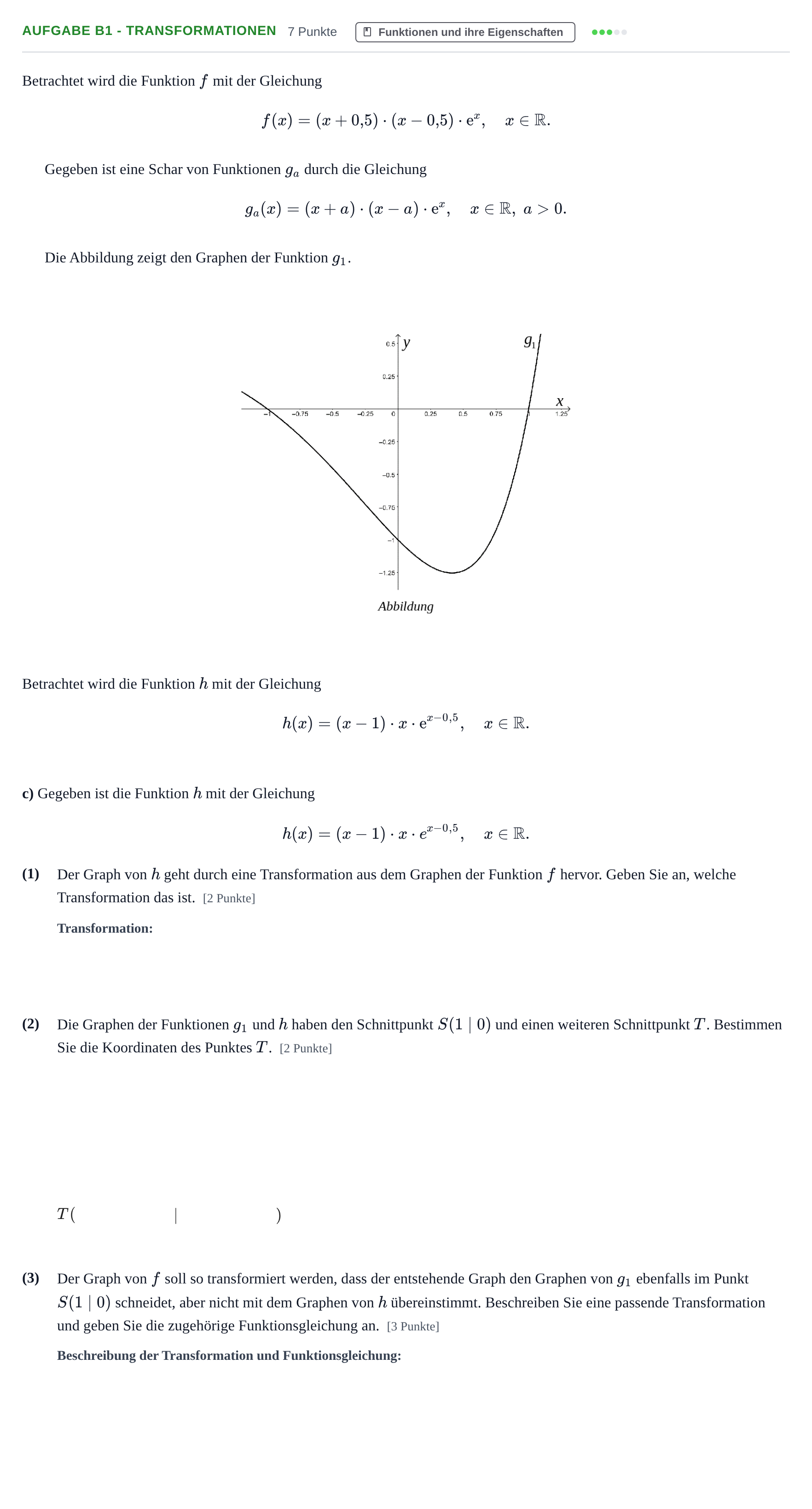 Aufgabenstellung: Aufgabe B1 - Transformationen · Abitur NRW Mathematik LK · Nachtermin · CAS 2023