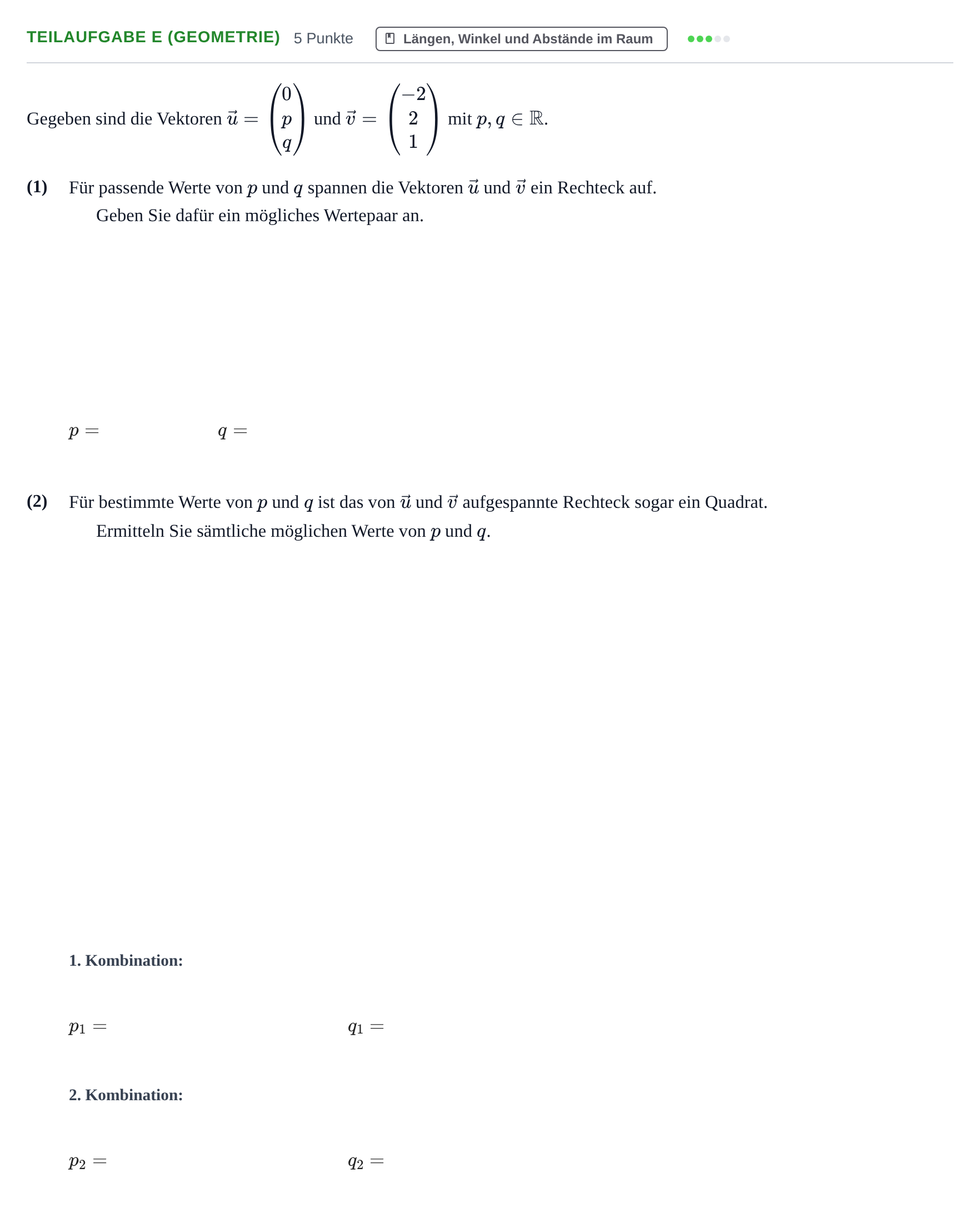 Aufgabenstellung: Teilaufgabe e (Geometrie) · Abitur NRW Mathematik LK · Nachtermin · CAS 2023