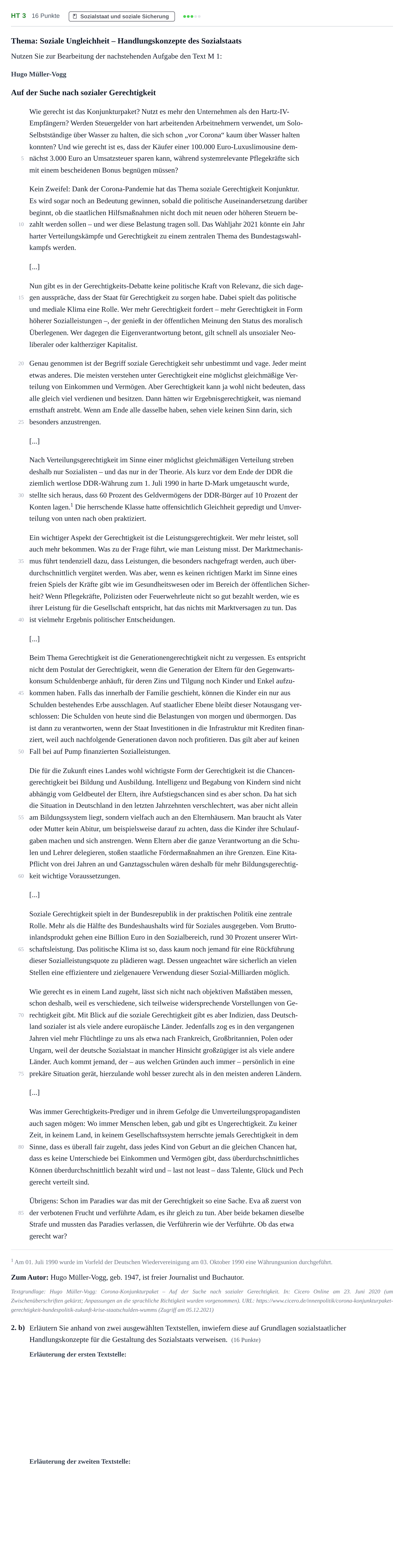 Aufgabenstellung: Aufgabe HT 3 - Sozialstaat · Abitur NRW Sozialwissenschaften LK · Haupttermin 2022