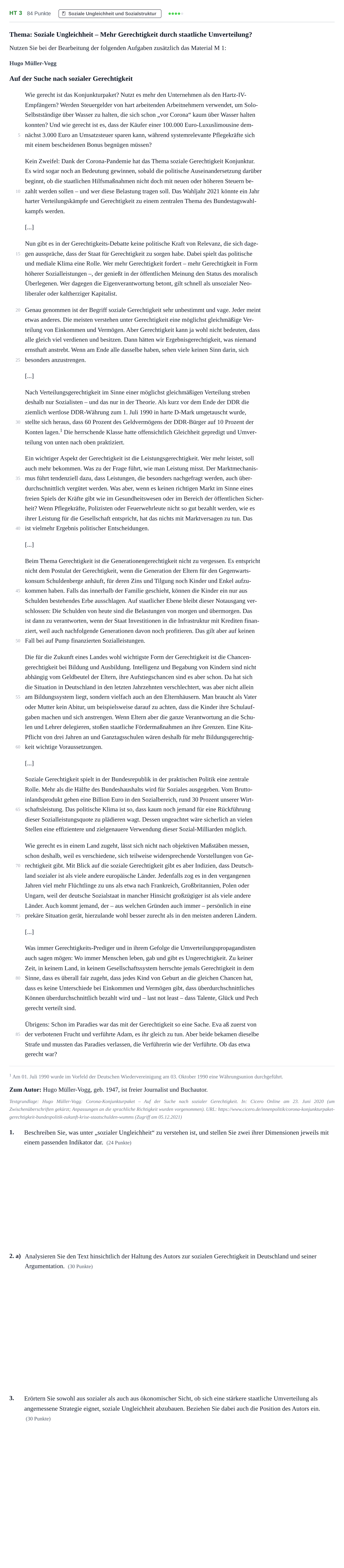 Aufgabenstellung: Aufgabe HT 3 - Soziale Ungleichheit · Abitur NRW Sozialwissenschaften LK · Haupttermin 2022