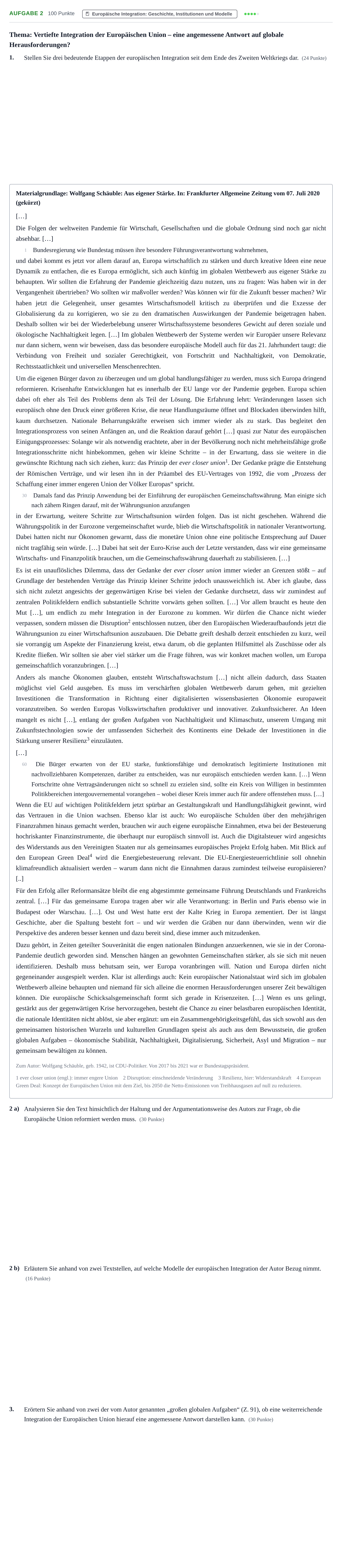 Aufgabenstellung: Aufgabe 2 · Abitur NRW Sozialwissenschaften LK · Nachtermin · Wirtschaft 2022