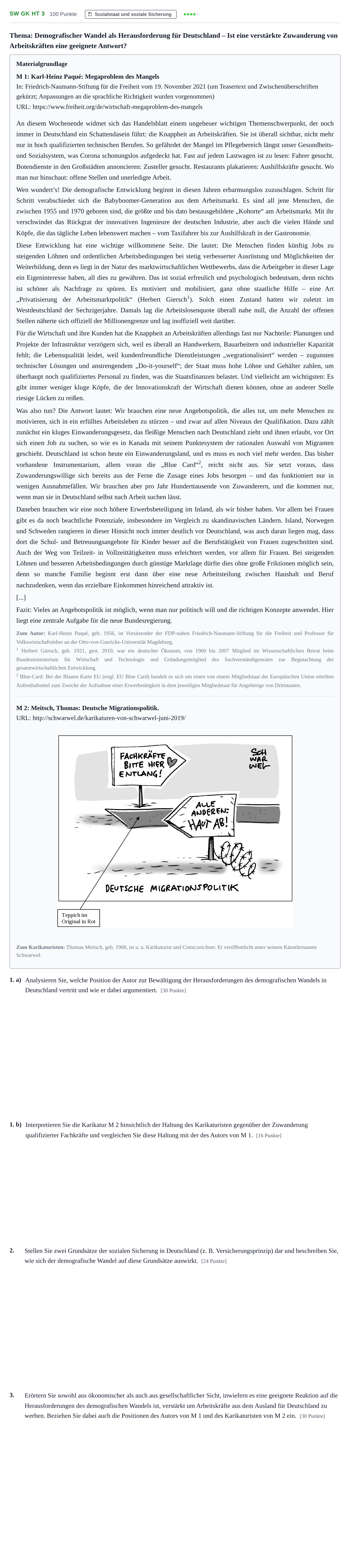 Aufgabenstellung: Aufgabe SW GK HT 3 · Abitur NRW Sozialwissenschaften GK · Haupttermin 2023