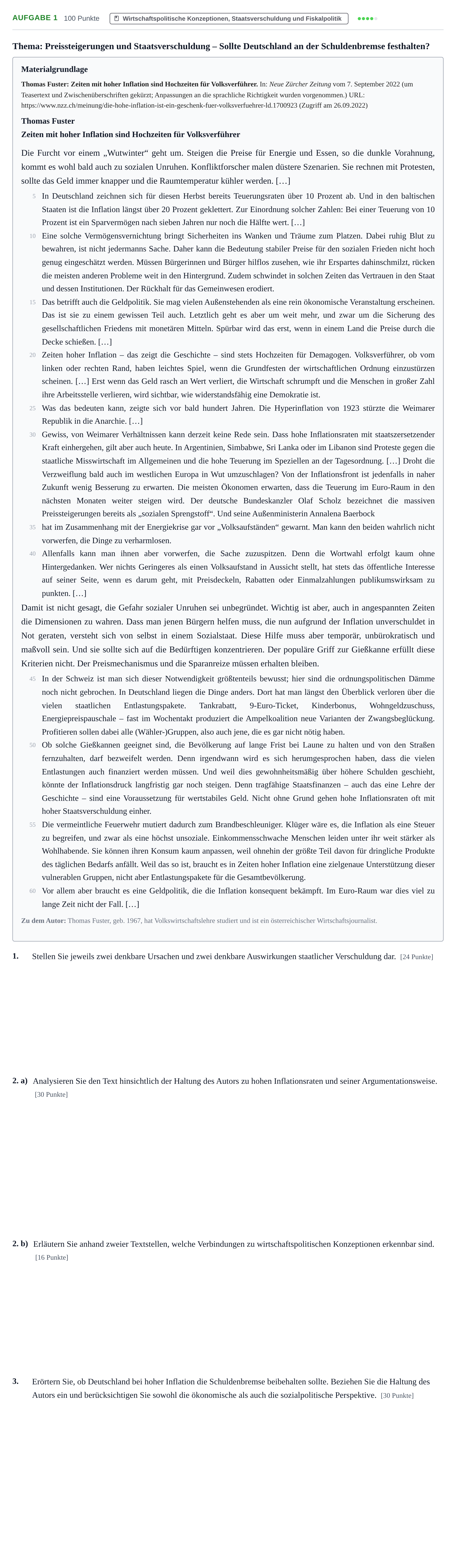 Aufgabenstellung: Aufgabe 1 · Abitur NRW Sozialwissenschaften GK · Nachtermin 2023