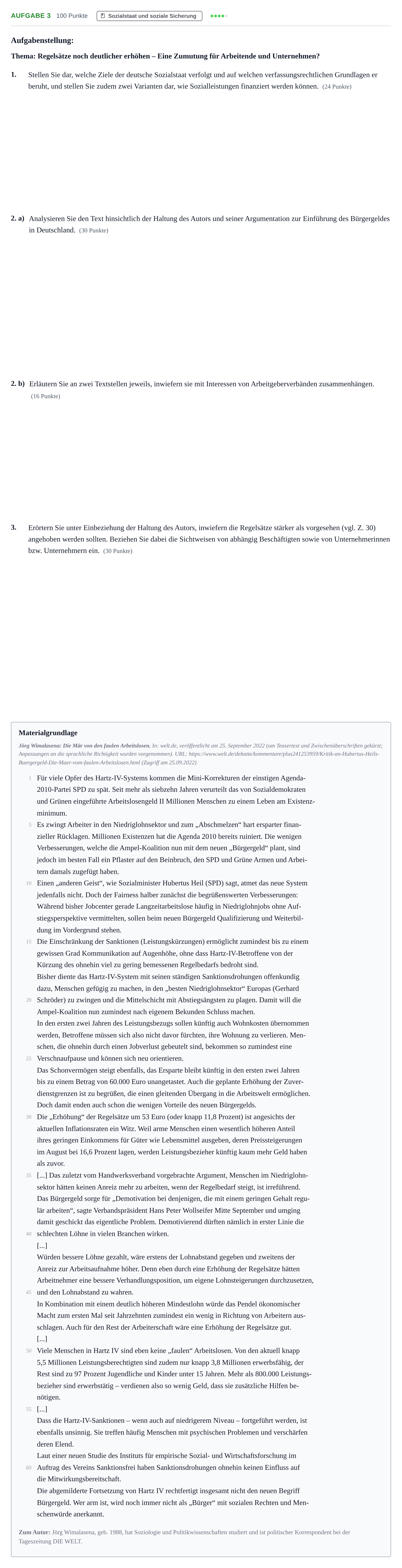 Aufgabenstellung: Aufgabe 3 · Abitur NRW Sozialwissenschaften GK · Nachtermin 2023