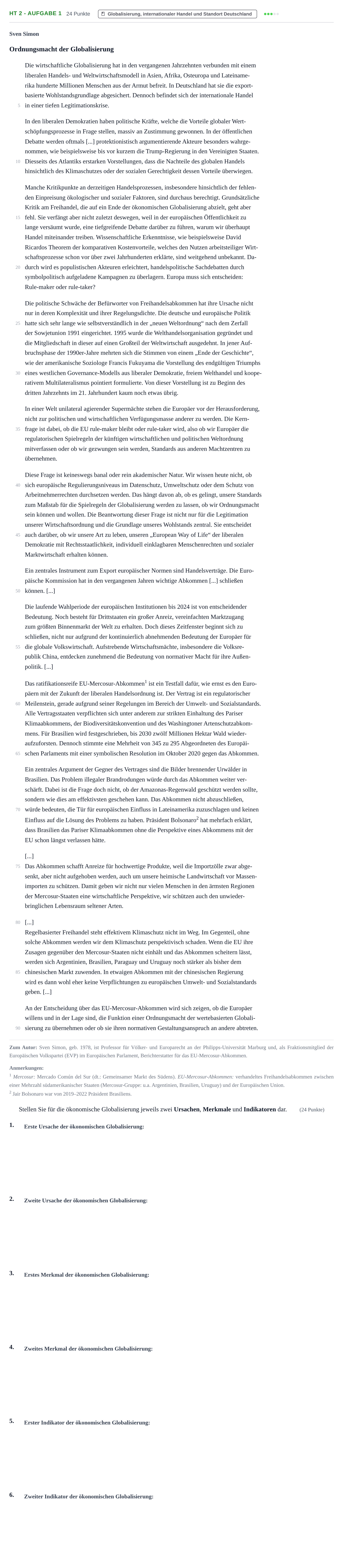 Aufgabenstellung: Aufgabe HT 2 - Aufgabe 1 · Abitur NRW Sozialwissenschaften LK · Haupttermin · Wirtschaft 2023