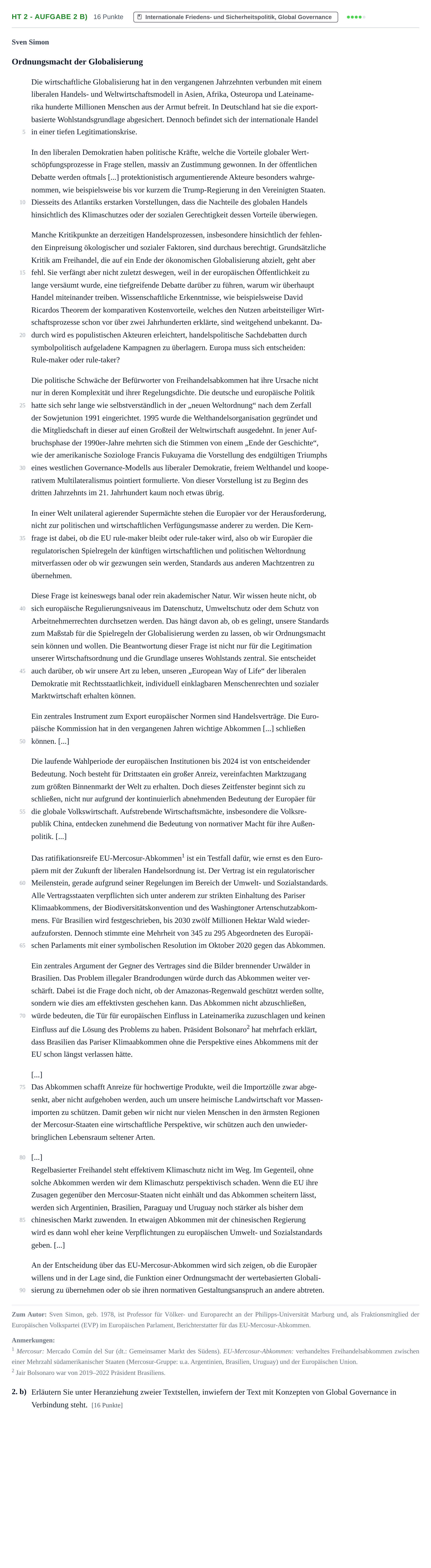Aufgabenstellung: Aufgabe HT 2 - Aufgabe 2 b) · Abitur NRW Sozialwissenschaften LK · Haupttermin · Wirtschaft 2023