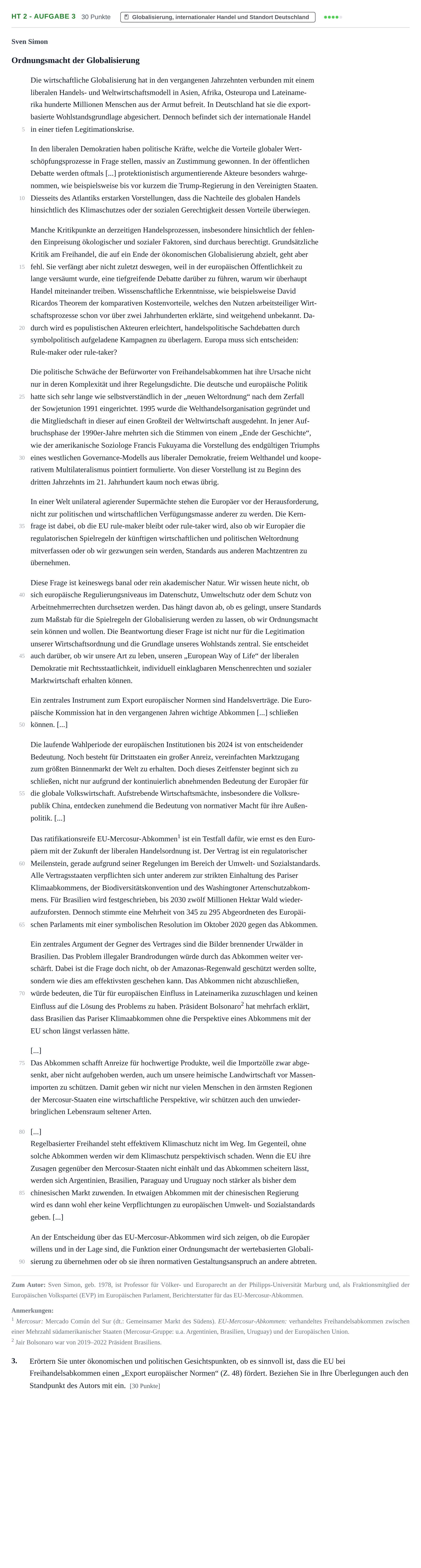 Aufgabenstellung: Aufgabe HT 2 - Aufgabe 3 · Abitur NRW Sozialwissenschaften LK · Haupttermin · Wirtschaft 2023