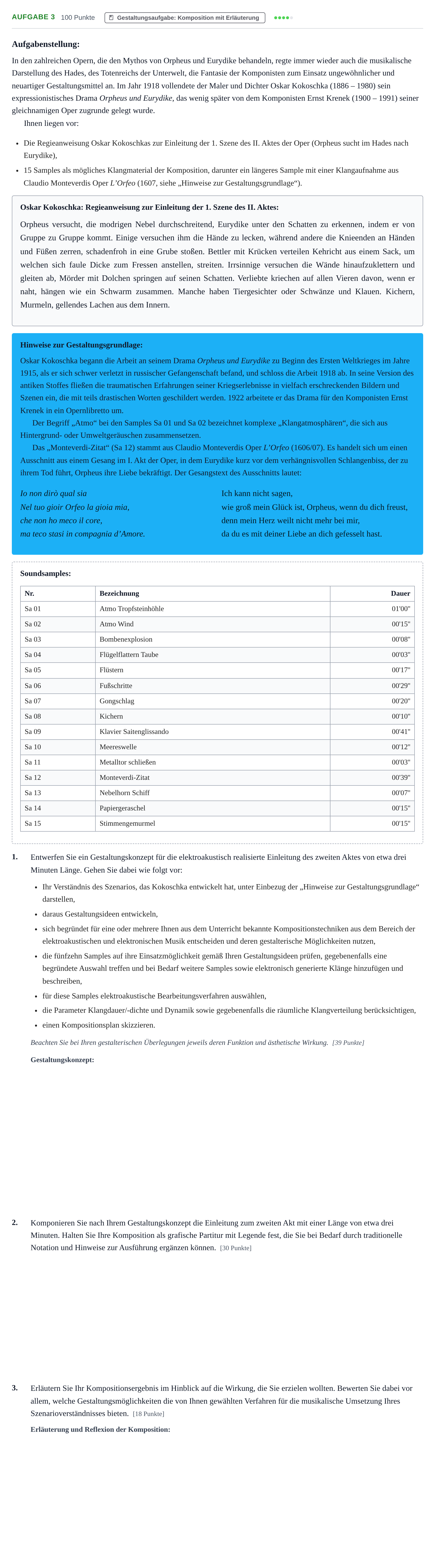 Aufgabenstellung: Aufgabe 3 · Abitur NRW Musik LK · Haupttermin · Weiterbildungskolleg 2023