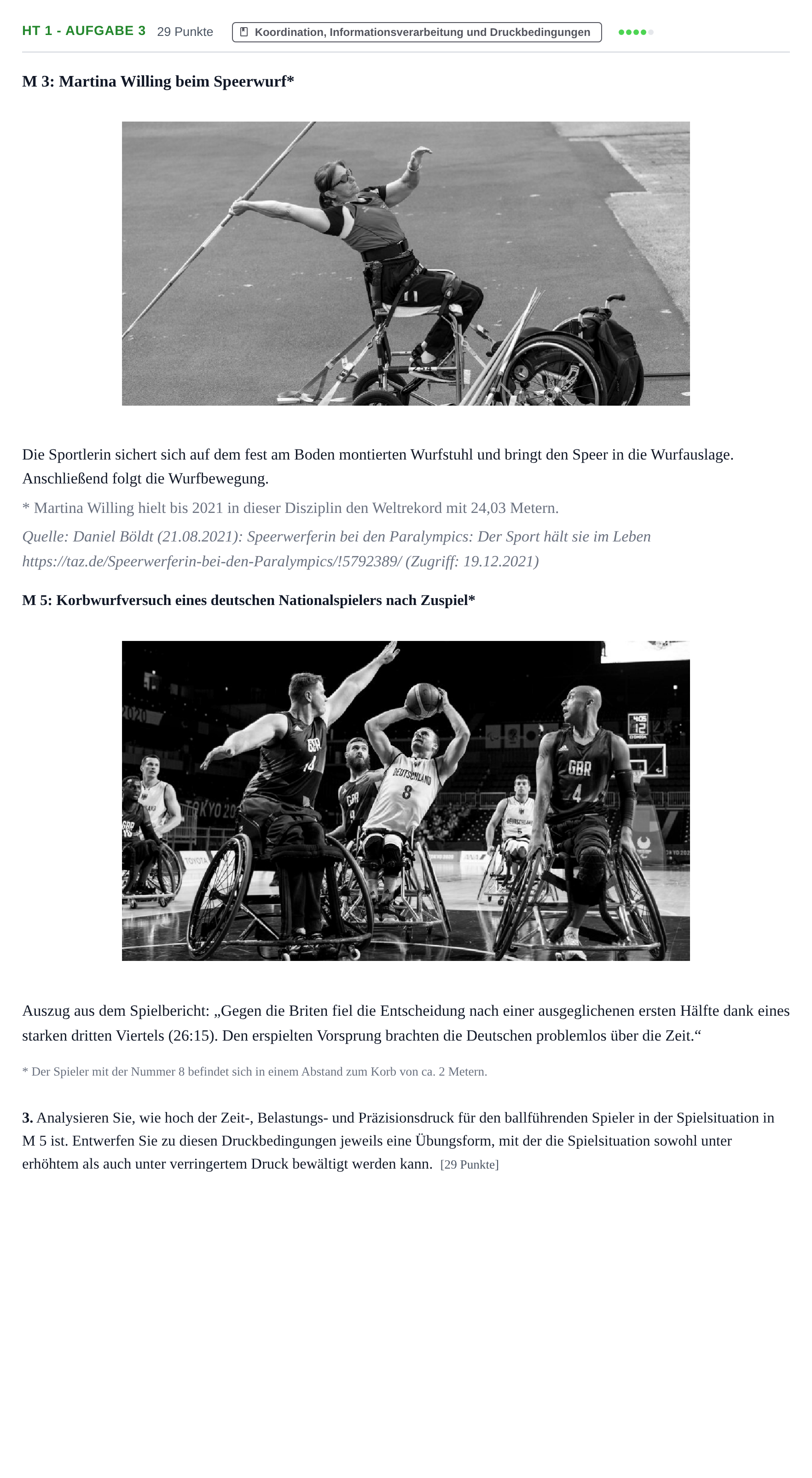 Aufgabenstellung: Aufgabe HT 1 - Aufgabe 3 · Abitur NRW Sport LK · Haupttermin 2023