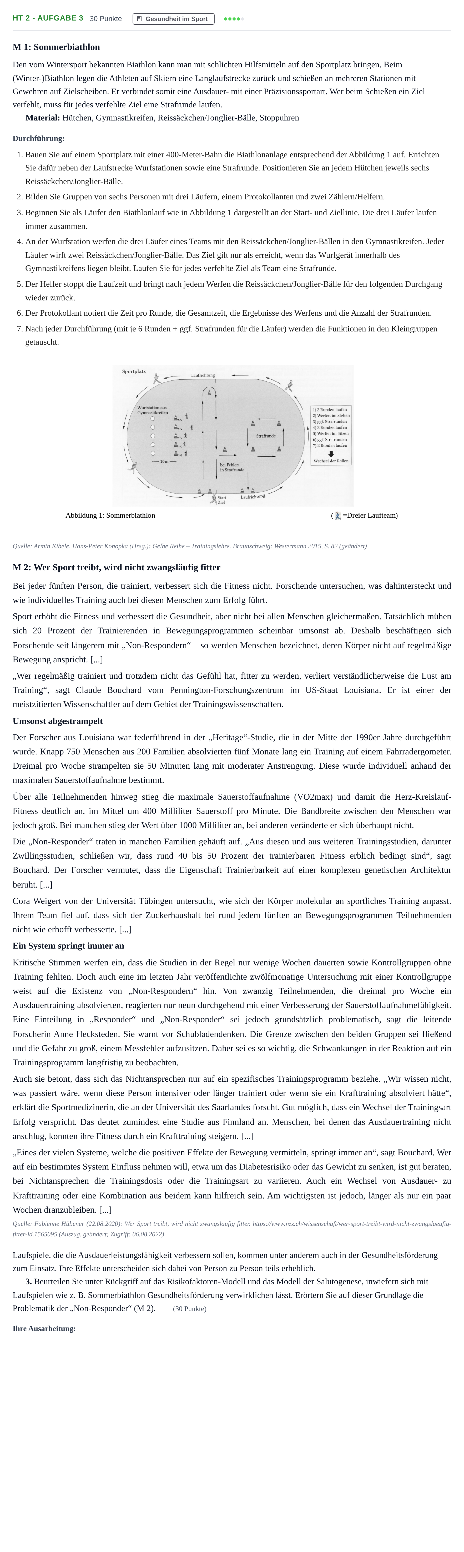 Aufgabenstellung: Aufgabe HT 2 - Aufgabe 3 · Abitur NRW Sport LK · Haupttermin 2023