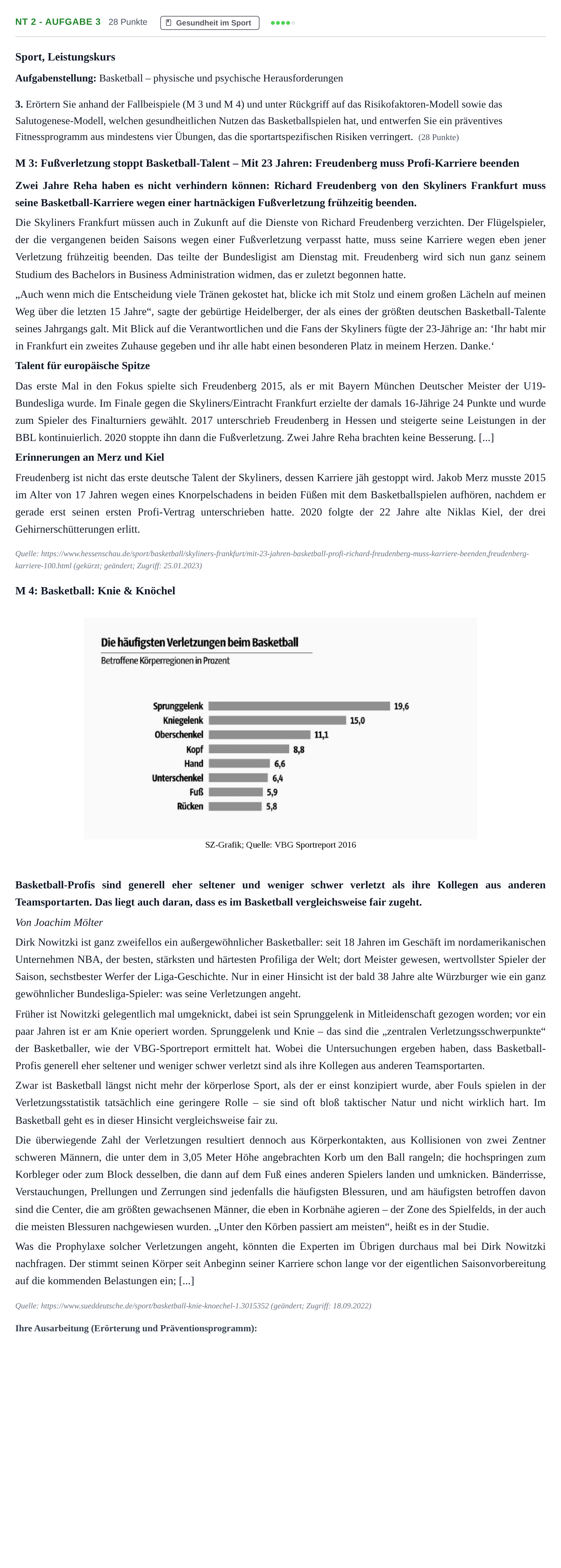Aufgabenstellung: Aufgabe NT 2 - Aufgabe 3 · Abitur NRW Sport LK · Nachtermin 2023