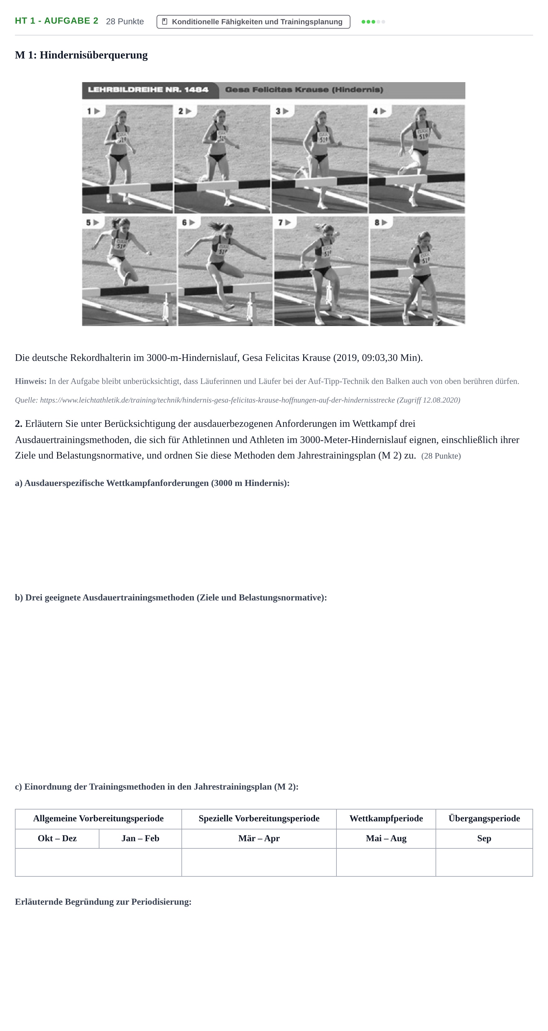 Aufgabenstellung: Aufgabe HT 1 - Aufgabe 2 · Abitur NRW Sport LK · Haupttermin 2022