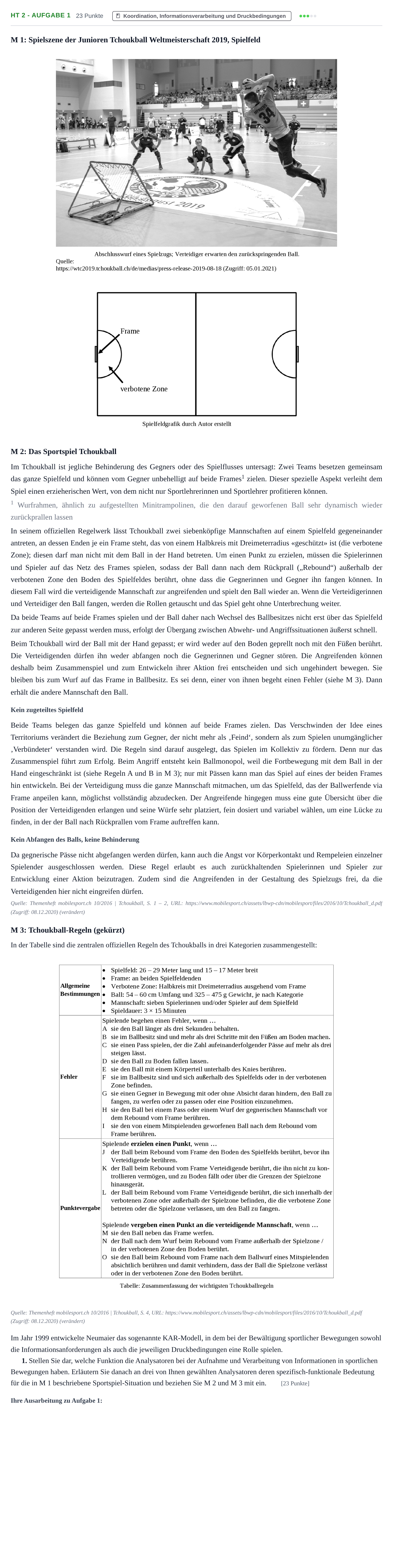 Aufgabenstellung: Aufgabe HT 2 - Aufgabe 1 · Abitur NRW Sport LK · Haupttermin 2022