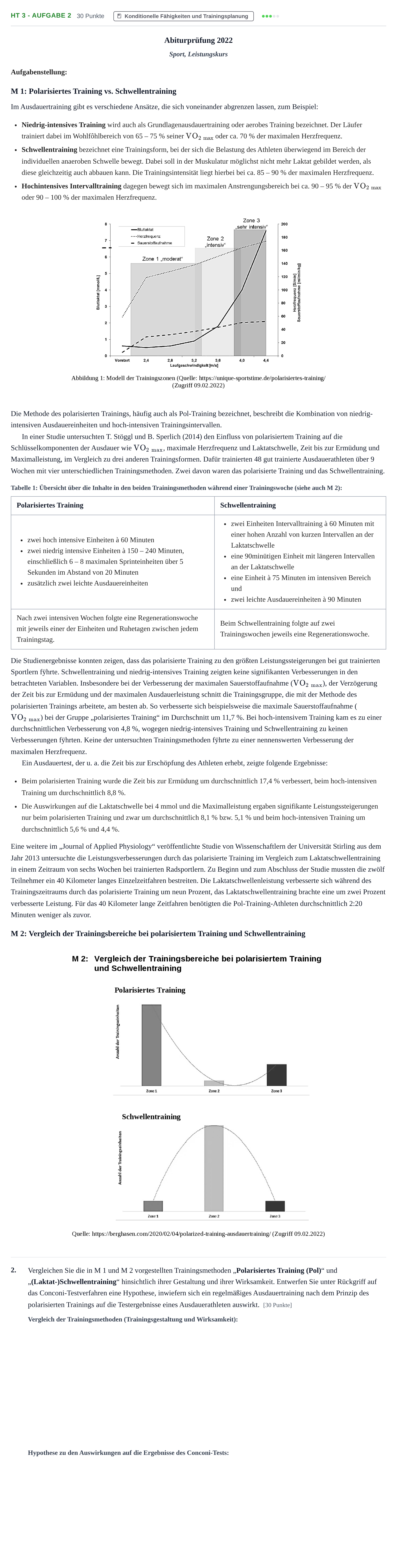 Aufgabenstellung: Aufgabe HT 3 - Aufgabe 2 · Abitur NRW Sport LK · Haupttermin 2022