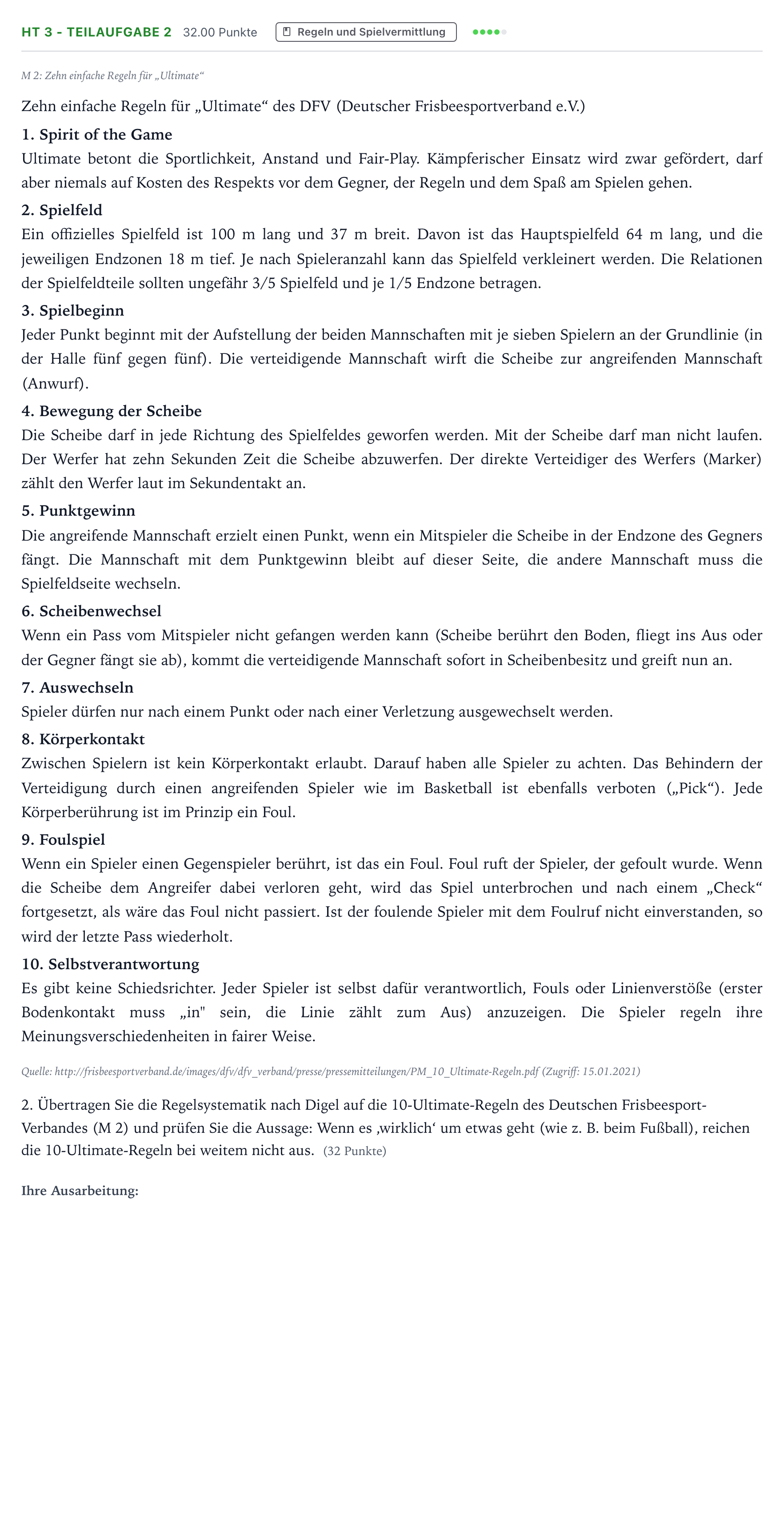 Aufgabenstellung: Aufgabe HT 3 - Teilaufgabe 2 · Abitur NRW Sport LK · Haupttermin 2021