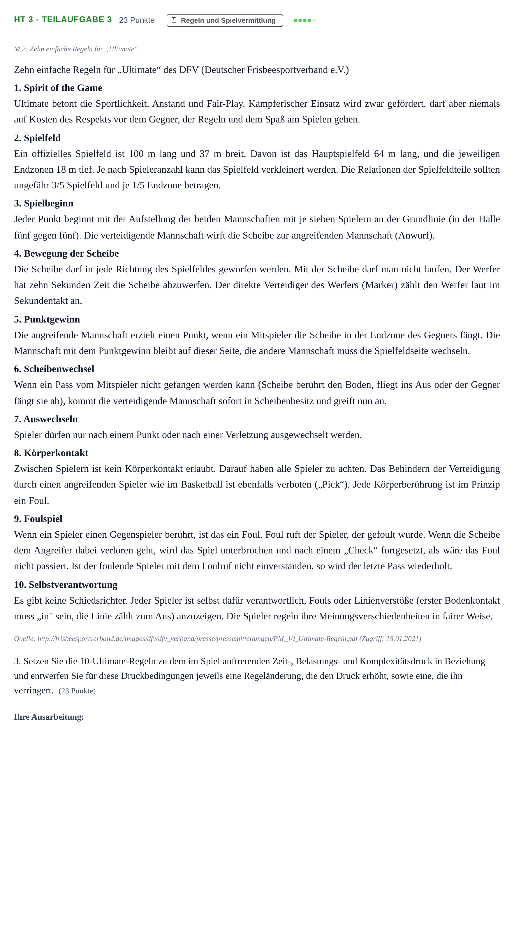 Aufgabenstellung: Aufgabe HT 3 - Teilaufgabe 3 · Abitur NRW Sport LK · Haupttermin 2021