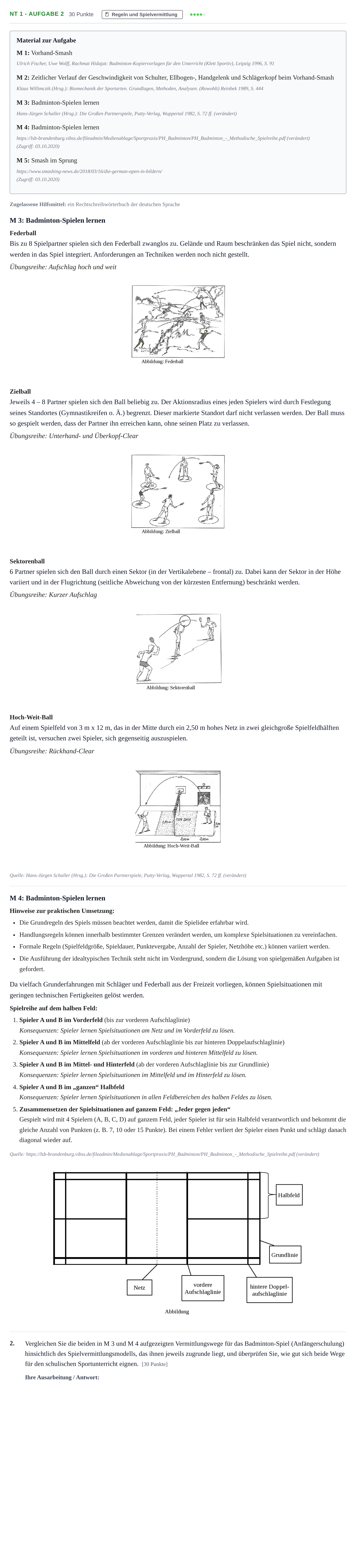 Aufgabenstellung: Aufgabe NT 1 - Aufgabe 2 · Abitur NRW Sport LK · Nachtermin 2021