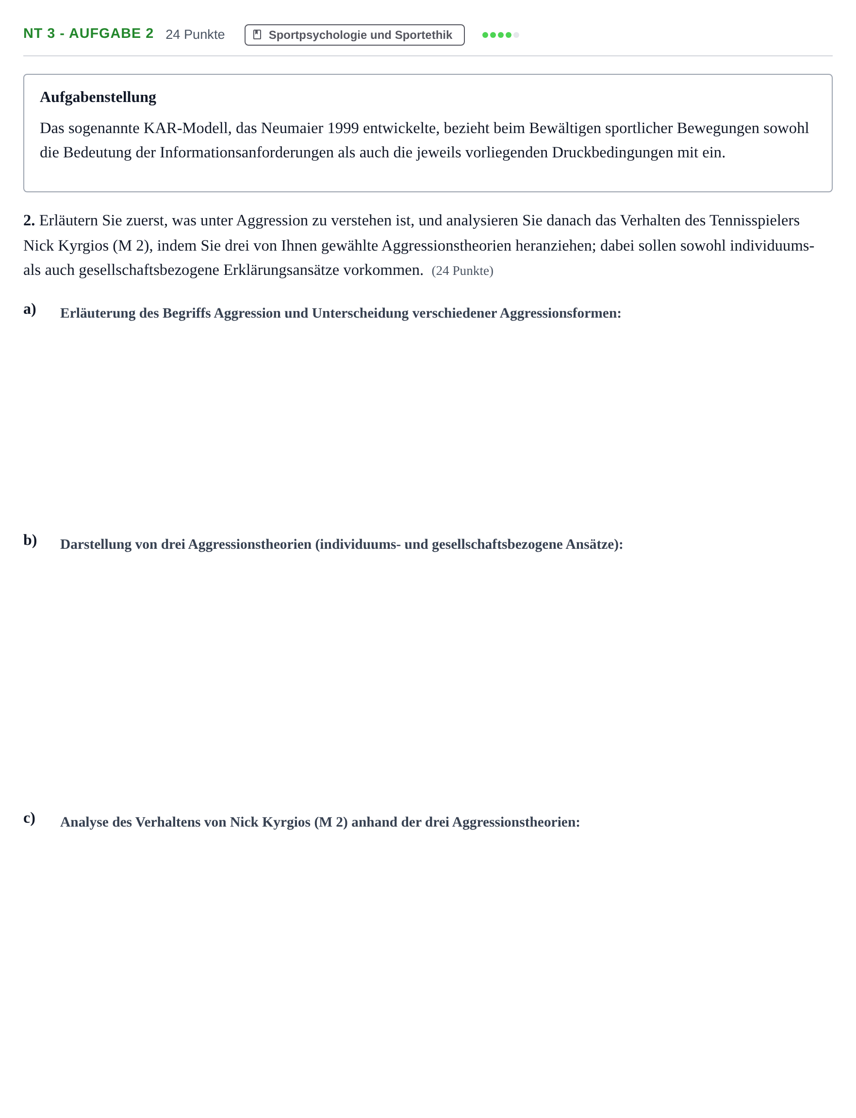 Aufgabenstellung: Aufgabe NT 3 - Aufgabe 2 · Abitur NRW Sport LK · Nachtermin 2021