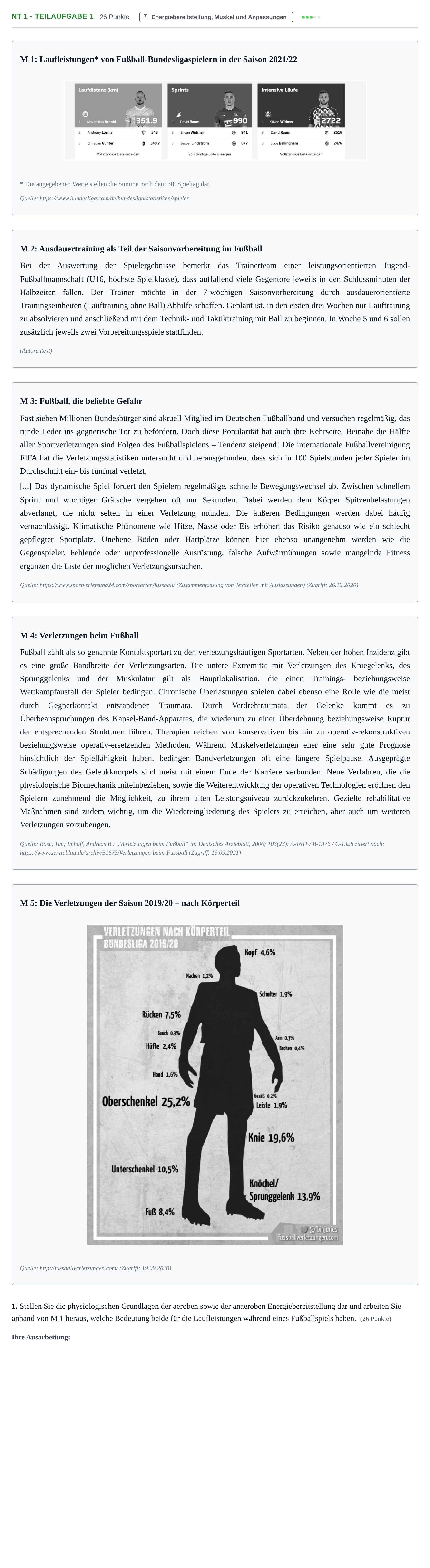 Aufgabenstellung: Aufgabe NT 1 - Teilaufgabe 1 · Abitur NRW Sport LK · Nachtermin 2022
