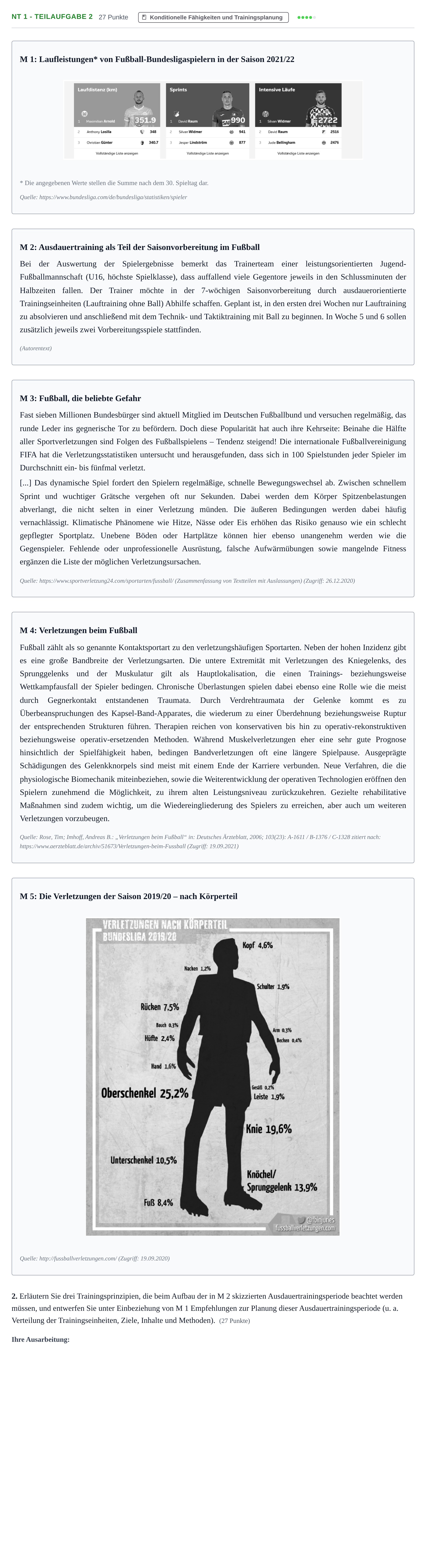 Aufgabenstellung: Aufgabe NT 1 - Teilaufgabe 2 · Abitur NRW Sport LK · Nachtermin 2022
