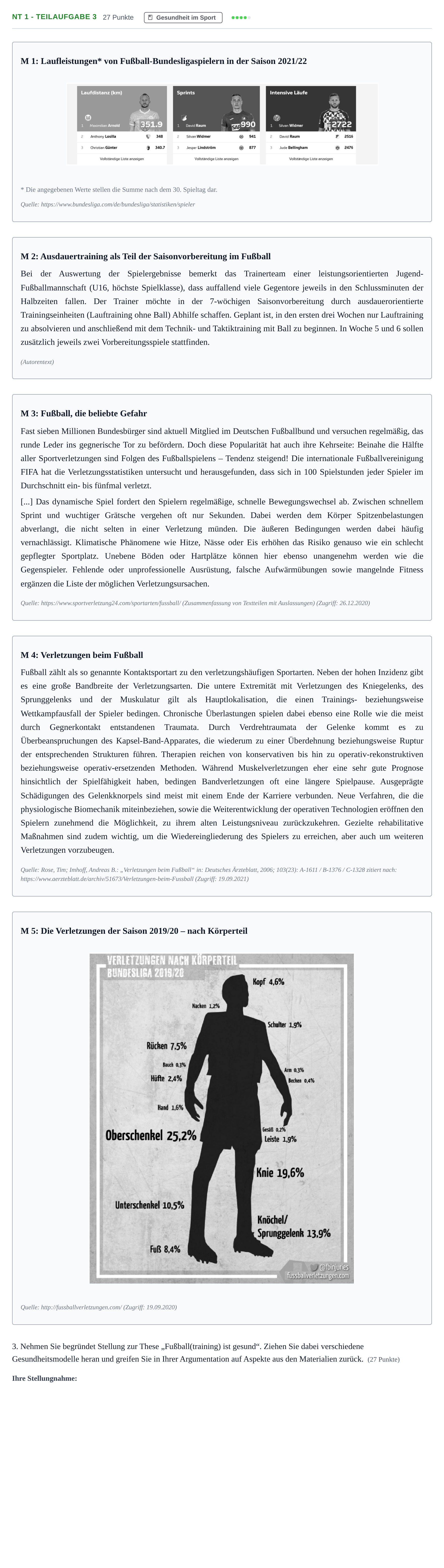 Aufgabenstellung: Aufgabe NT 1 - Teilaufgabe 3 · Abitur NRW Sport LK · Nachtermin 2022
