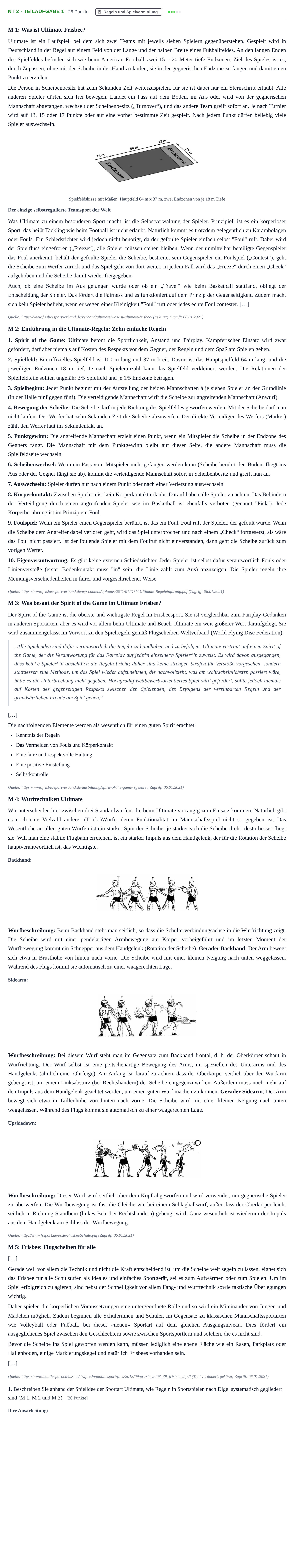 Aufgabenstellung: Aufgabe NT 2 - Teilaufgabe 1 · Abitur NRW Sport LK · Nachtermin 2022