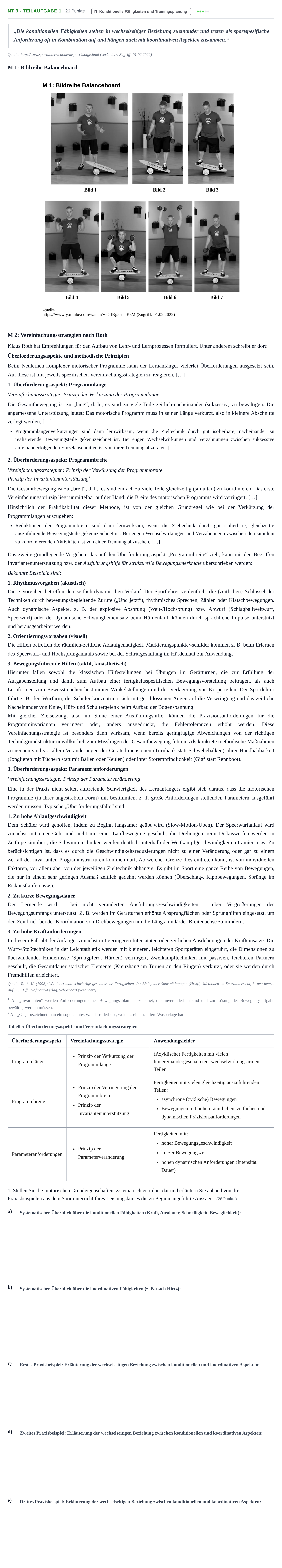 Aufgabenstellung: Aufgabe NT 3 - Teilaufgabe 1 · Abitur NRW Sport LK · Nachtermin 2022
