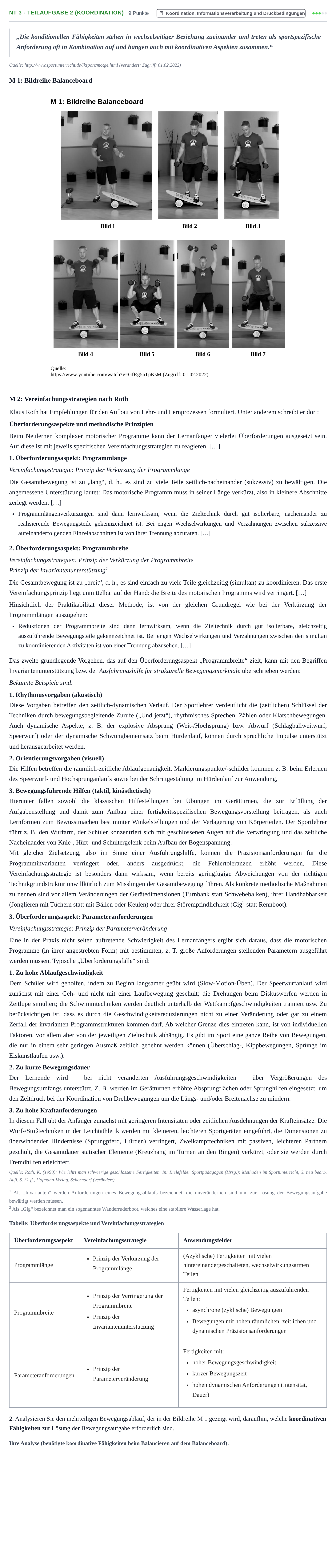 Aufgabenstellung: Aufgabe NT 3 - Teilaufgabe 2 (Koordination) · Abitur NRW Sport LK · Nachtermin 2022