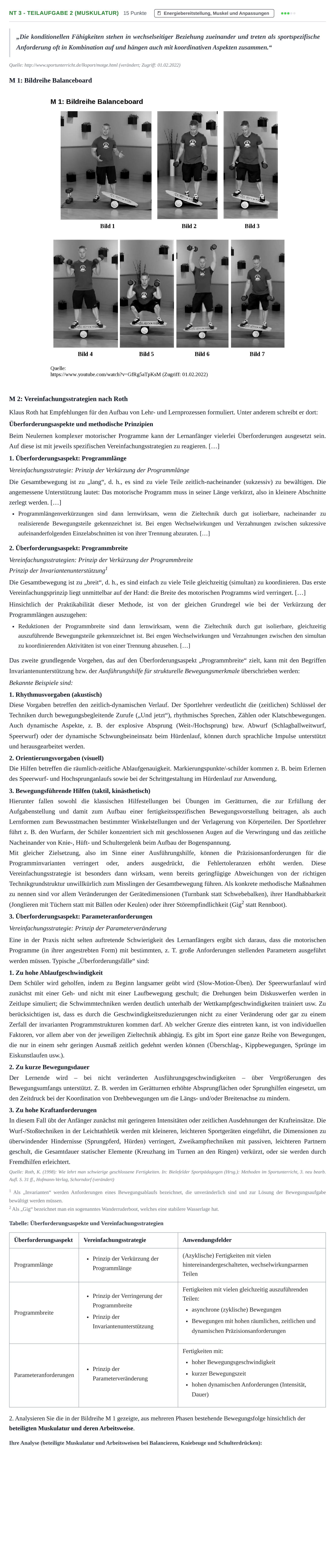 Aufgabenstellung: Aufgabe NT 3 - Teilaufgabe 2 (Muskulatur) · Abitur NRW Sport LK · Nachtermin 2022