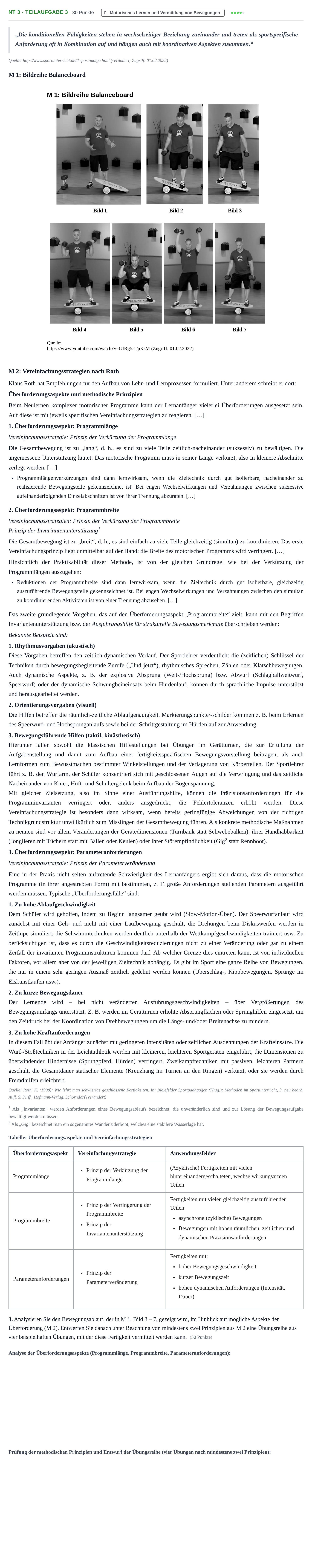 Aufgabenstellung: Aufgabe NT 3 - Teilaufgabe 3 · Abitur NRW Sport LK · Nachtermin 2022