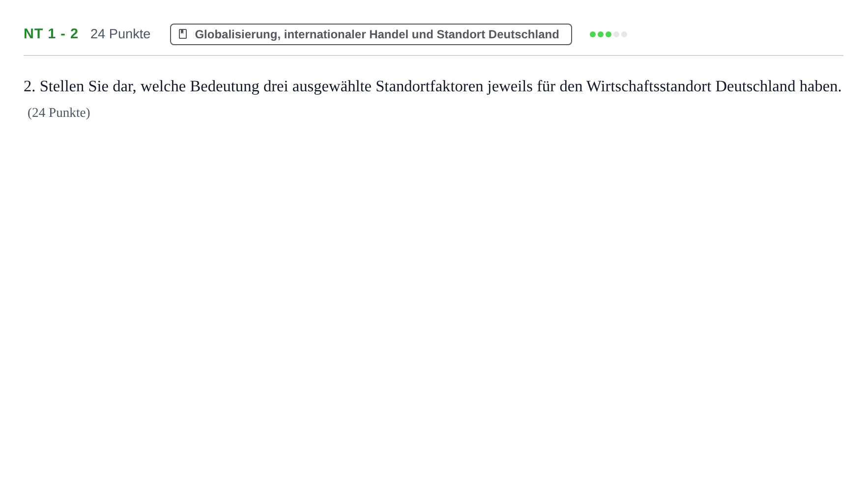 Aufgabenstellung: Aufgabe NT 1 - 2 · Abitur NRW Sozialwissenschaften LK · Nachtermin · Wirtschaft 2023