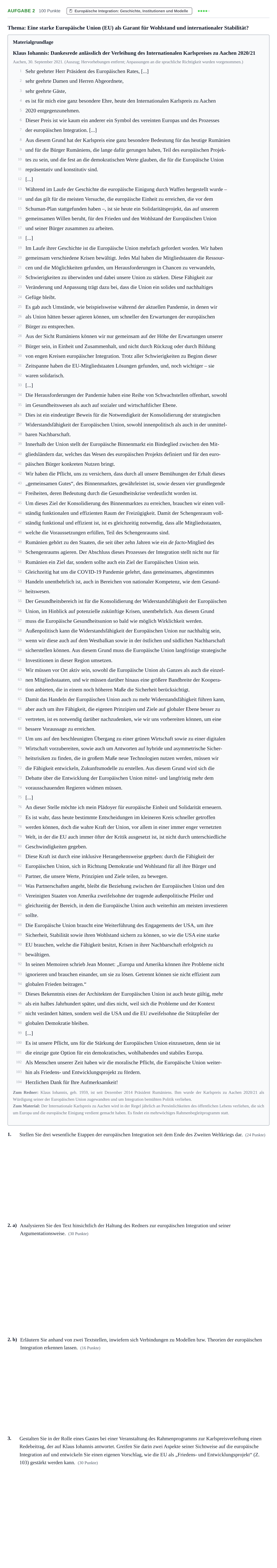Aufgabenstellung: Aufgabe 2 · Abitur NRW Sozialwissenschaften LK · Nachtermin 2023