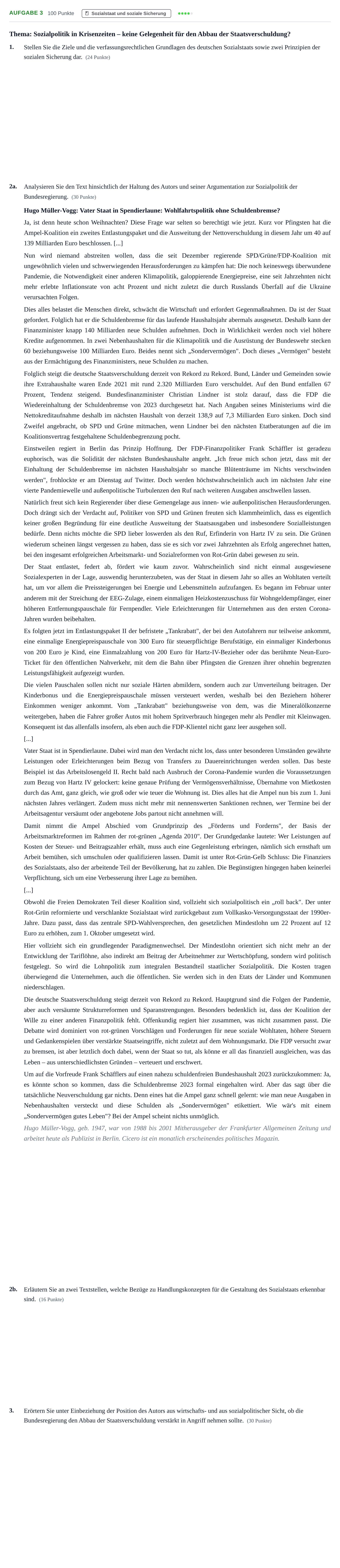Aufgabenstellung: Aufgabe 3 · Abitur NRW Sozialwissenschaften LK · Nachtermin 2023