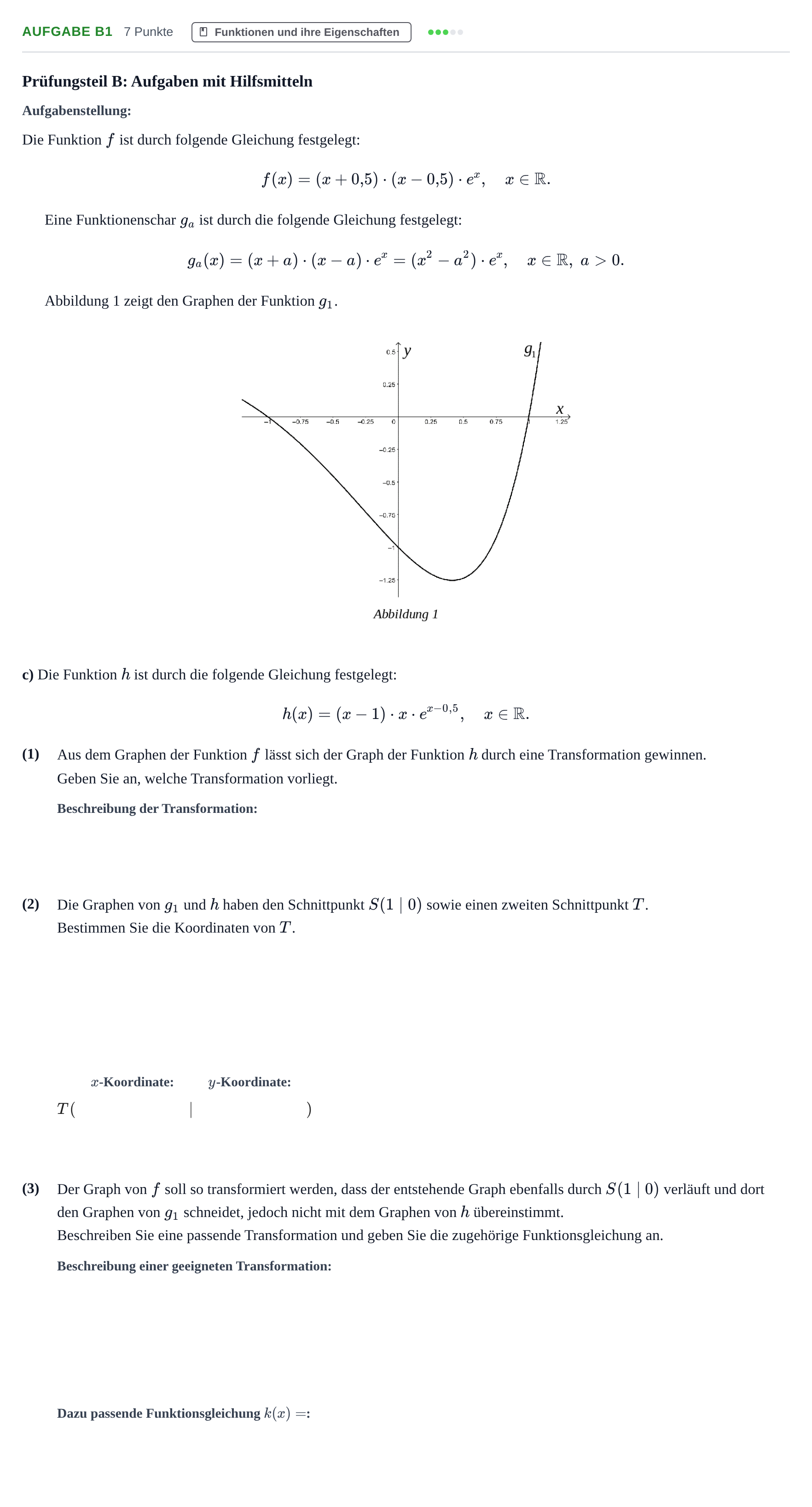 Aufgabenstellung: Aufgabe B1 - Funktionen und ihre Eigenschaften · Abitur NRW Mathematik LK · Nachtermin · GTR · Weiterbildungsko 2023
