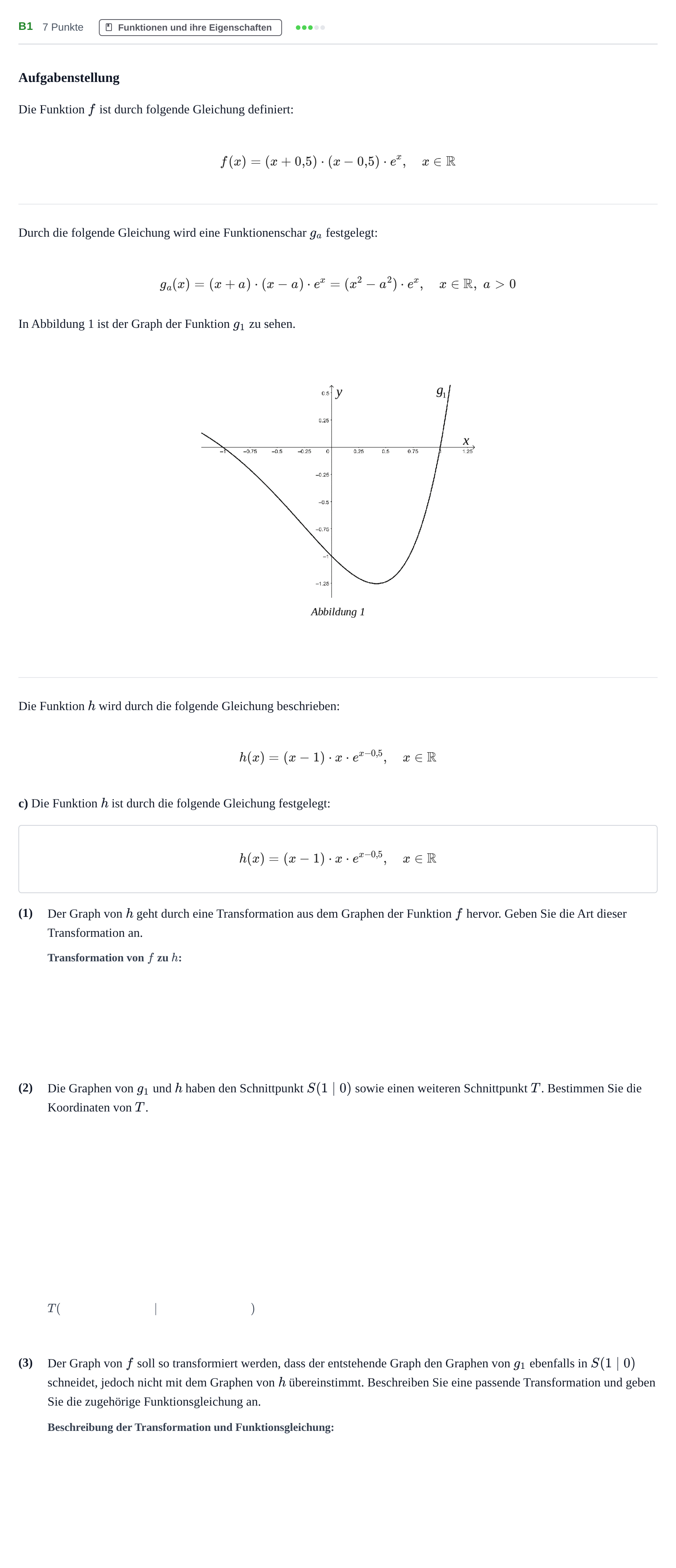 Aufgabenstellung: Aufgabe B1 - Funktionen und ihre Eigenschaften · Abitur NRW Mathematik LK · Nachtermin · GTR 2023