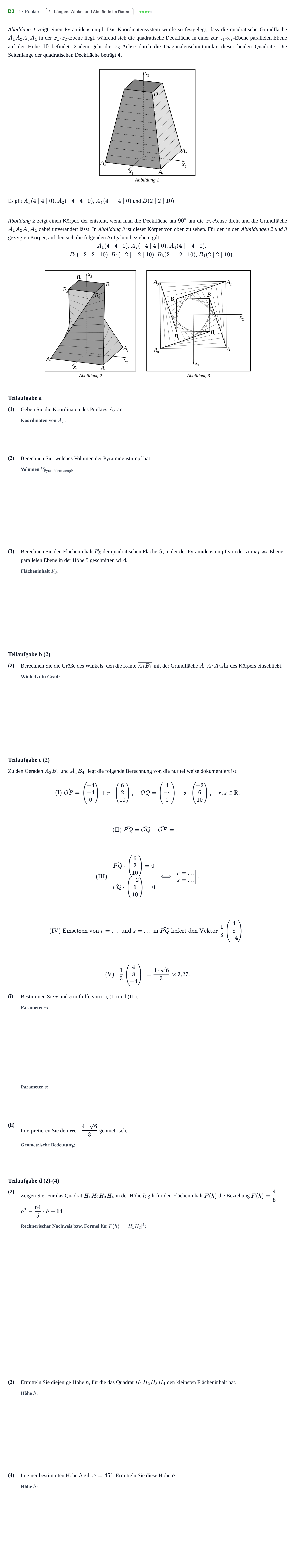 Aufgabenstellung: Aufgabe B3 - Längen, Winkel und Abstände · Abitur NRW Mathematik LK · Nachtermin · GTR 2023