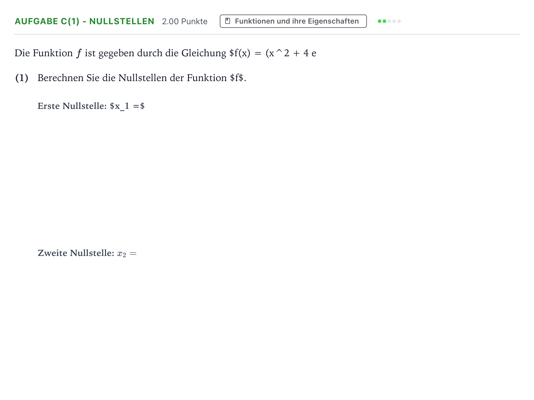 Aufgabenstellung: Aufgabe c(1) - Nullstellen · Abitur NRW Mathematik LK · Nachtermin · GTR 2023