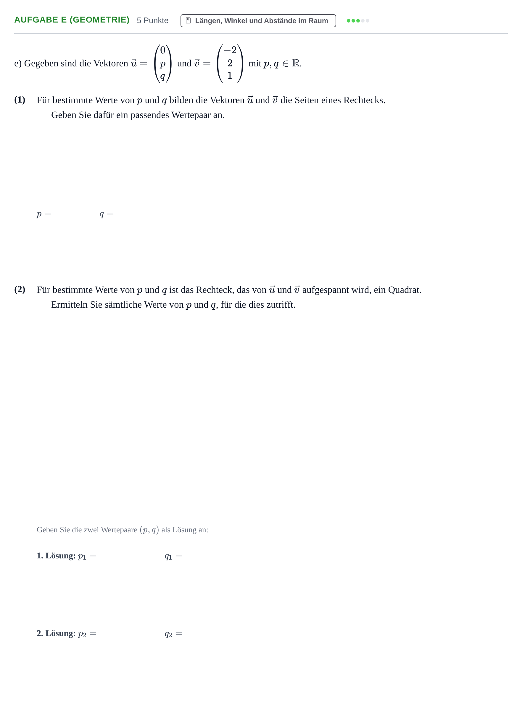 Aufgabenstellung: Aufgabe e (Geometrie) · Abitur NRW Mathematik LK · Nachtermin · GTR 2023