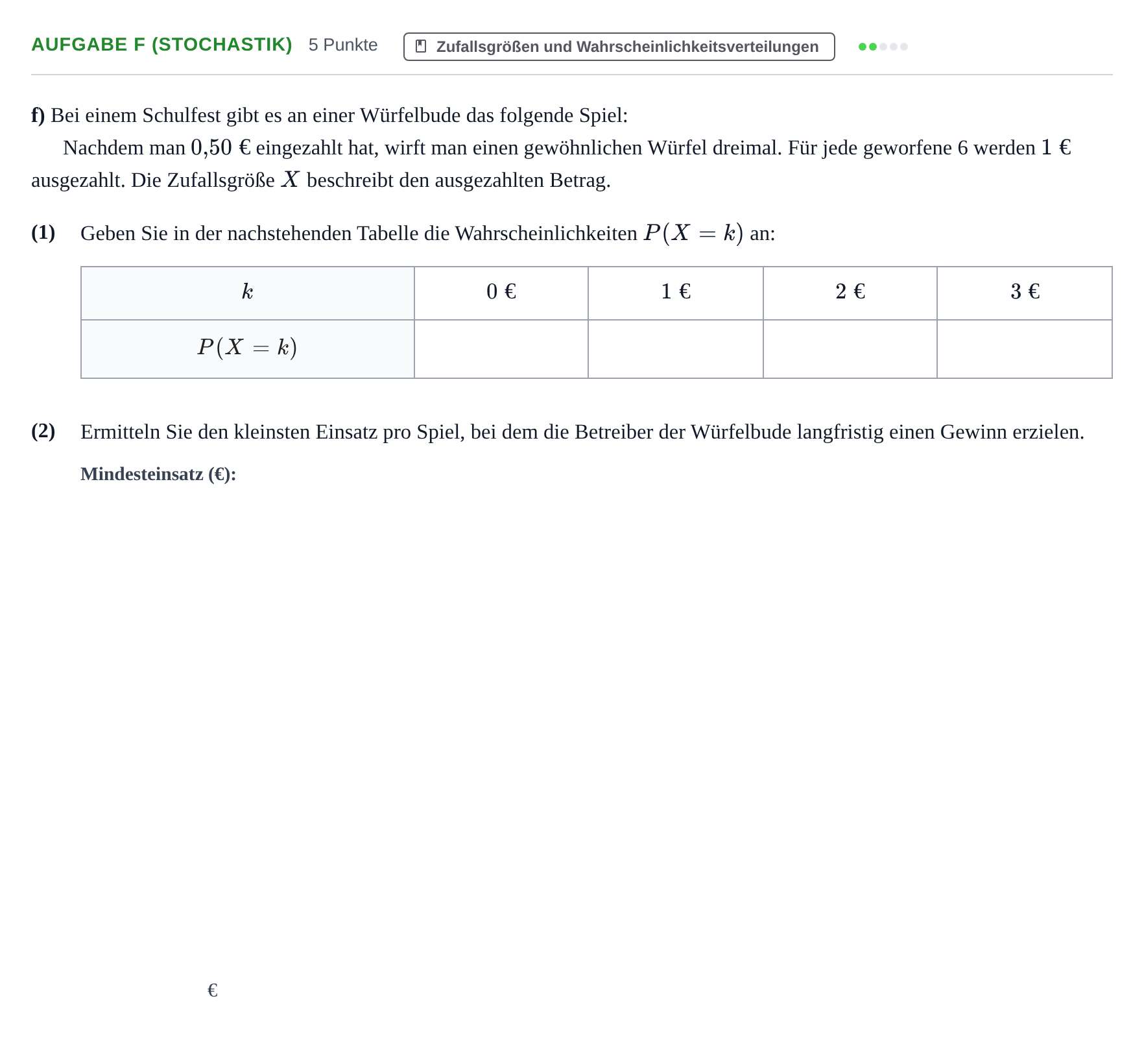 Aufgabenstellung: Aufgabe f (Stochastik) · Abitur NRW Mathematik LK · Nachtermin · GTR 2023