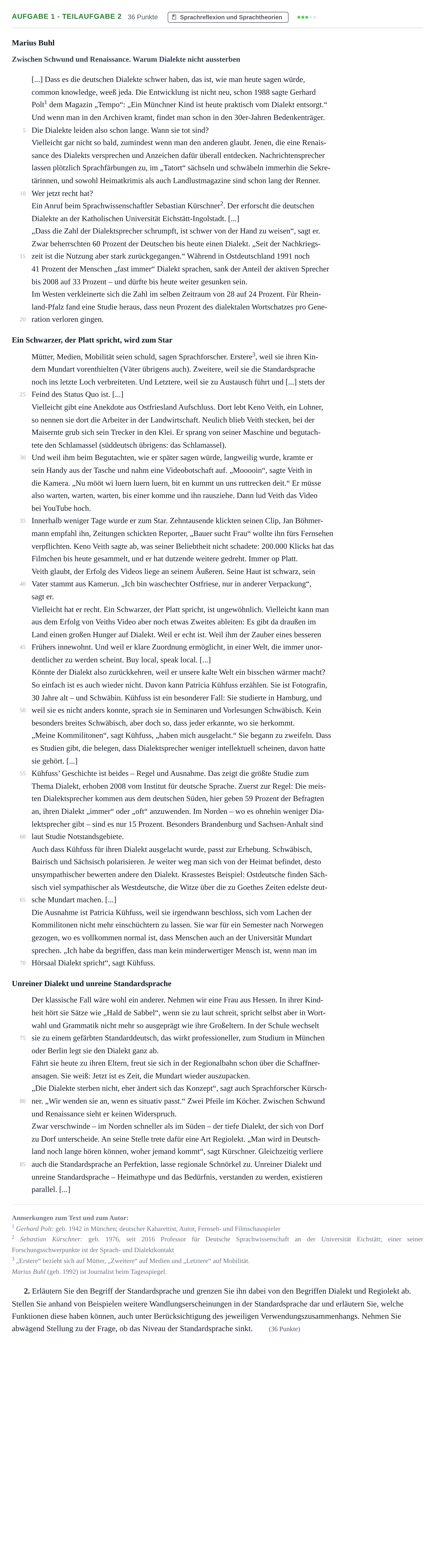 Aufgabenstellung: Aufgabe 1 - Teilaufgabe 2 · Abitur NRW Deutsch GK · Haupttermin 2021