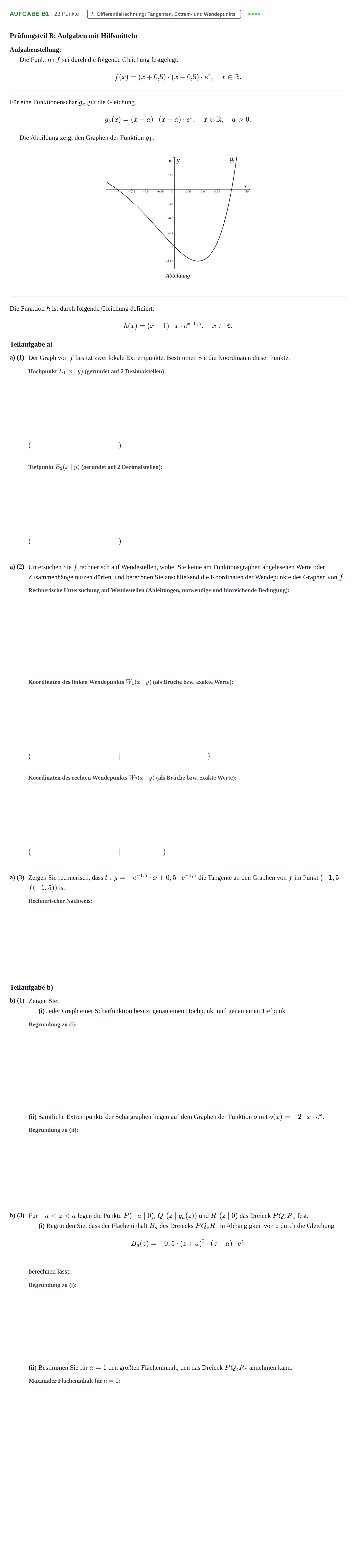 Aufgabenstellung: Aufgabe B1 - Differentialrechnung · Abitur NRW Mathematik LK · Nachtermin · CAS · Weiterbildungsko 2023