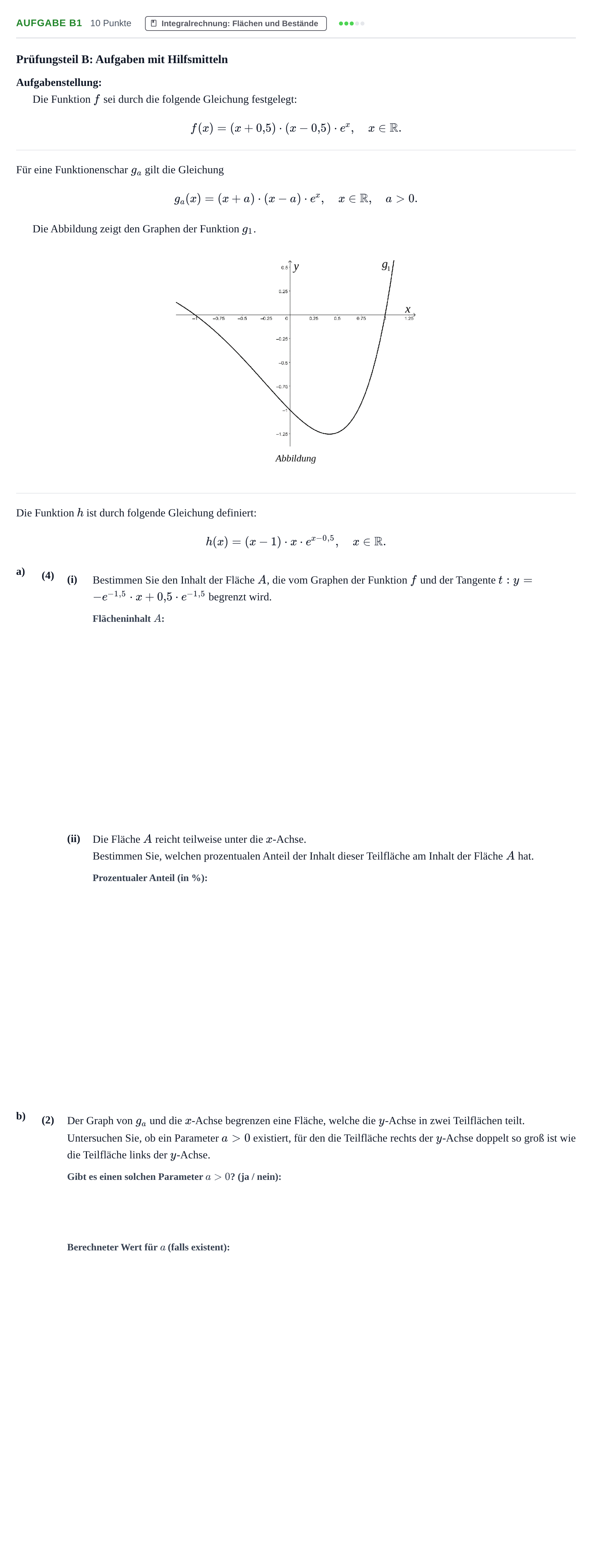 Aufgabenstellung: Aufgabe B1 - Integralrechnung · Abitur NRW Mathematik LK · Nachtermin · CAS · Weiterbildungsko 2023