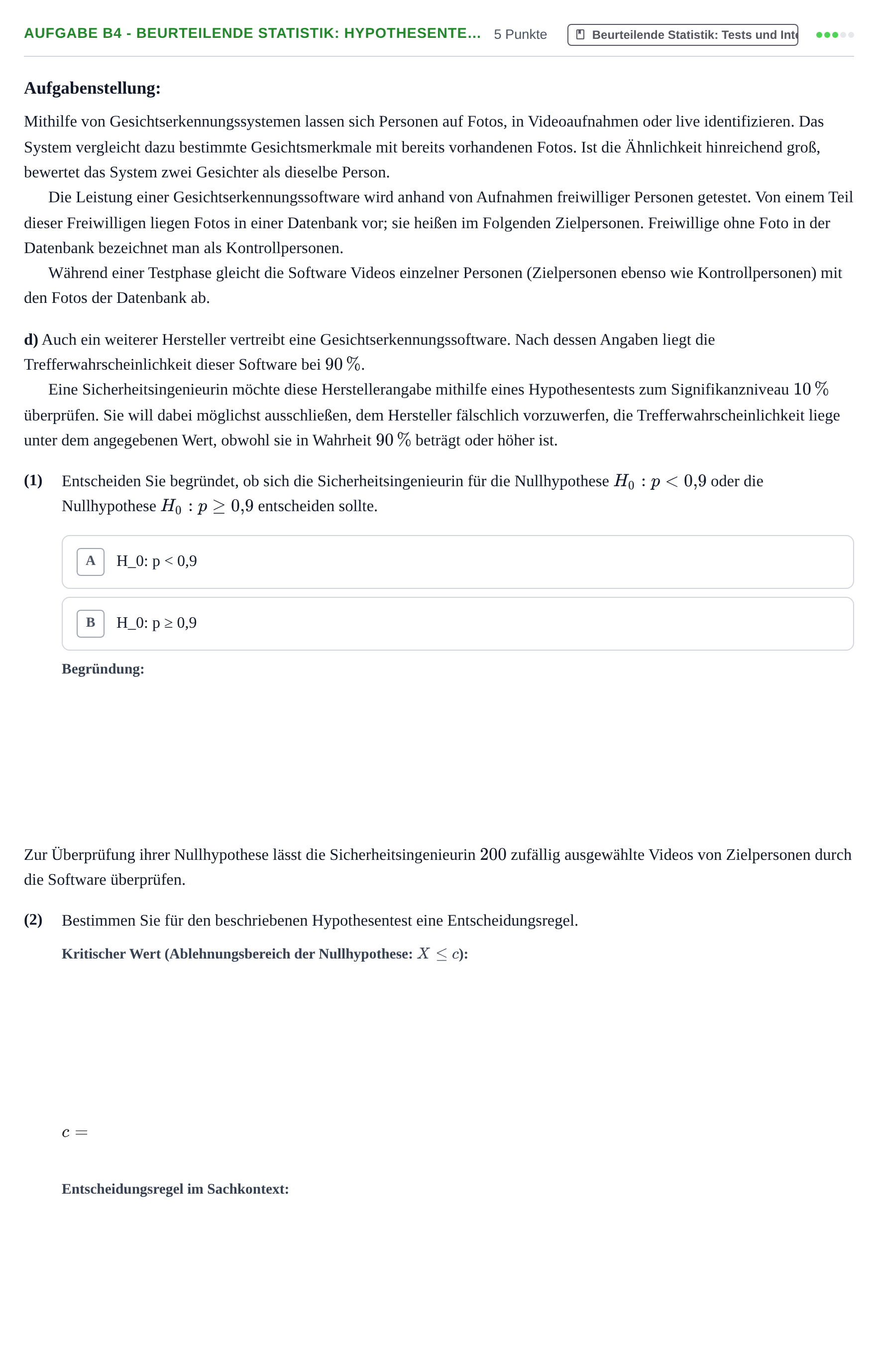 Aufgabenstellung: Aufgabe B4 - Beurteilende Statistik: Hypothesente… · Abitur NRW Mathematik LK · Nachtermin · CAS · Weiterbildungsko 2023